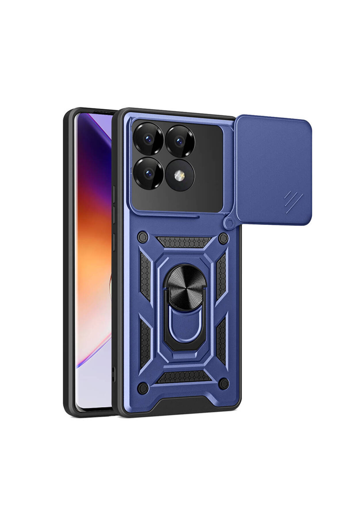 Poco F6 Pro Kılıf Magnetik Standlı Kamera Korumalı CPPL Sürgülü Vega Kapak - Mavi