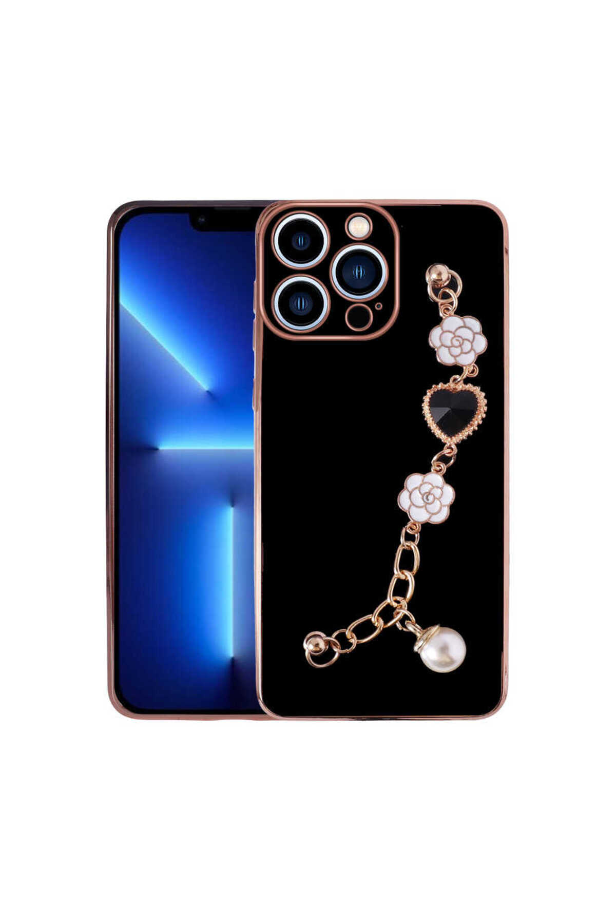 iPhone 13 Pro Max Uyumlu El Tutamaçlı Kamera Korumalı CPPL Taka Silikon Kılıf-Siyah