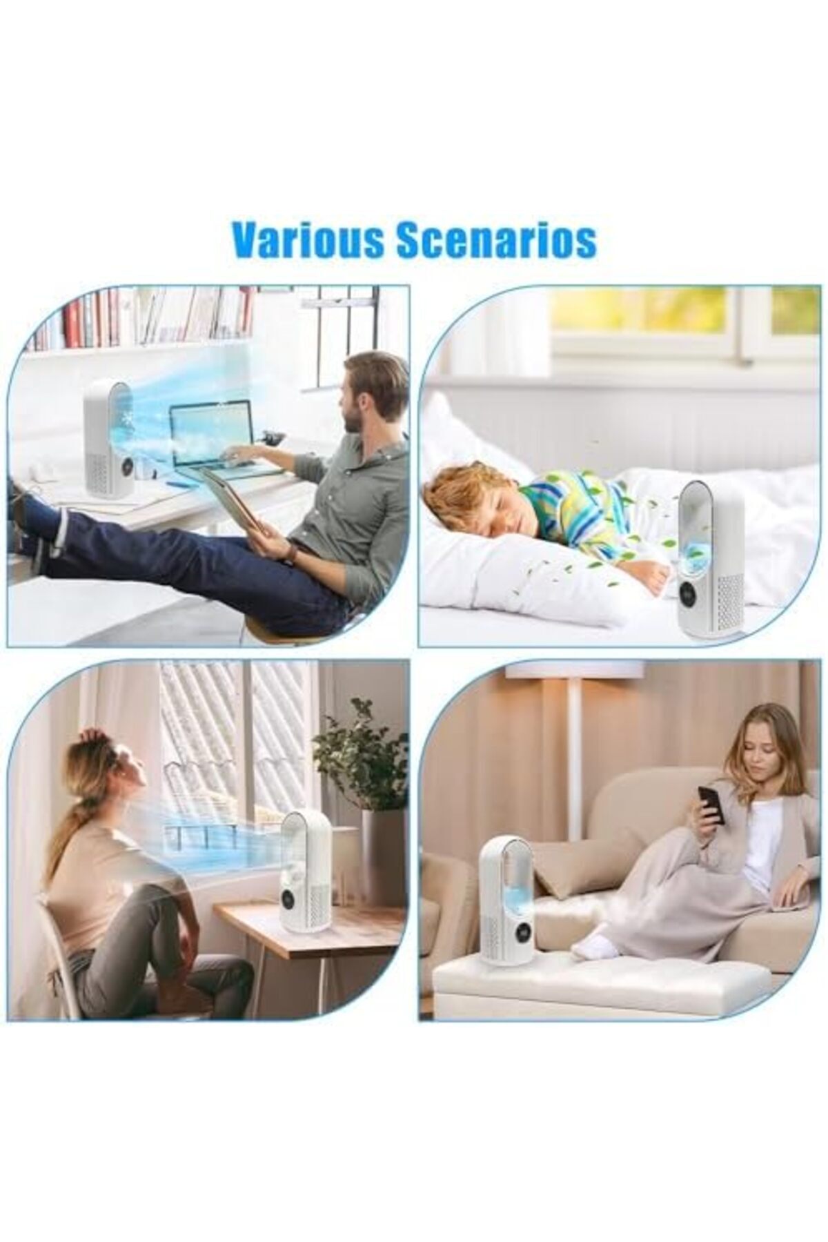 NECOMI-Bladeless Fan, Portable Fan with 6 Speeds, Small Personal Cooling with Humidifier with LED Li 8