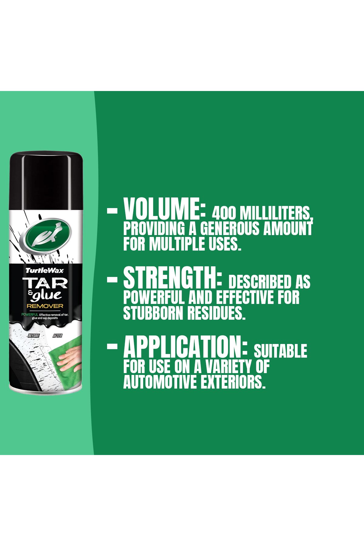 Turtle Wax-Tar & Glue Remover 400ml – Removes Tar, Glue, and Sap from Automotive Exterior Surfaces 3
