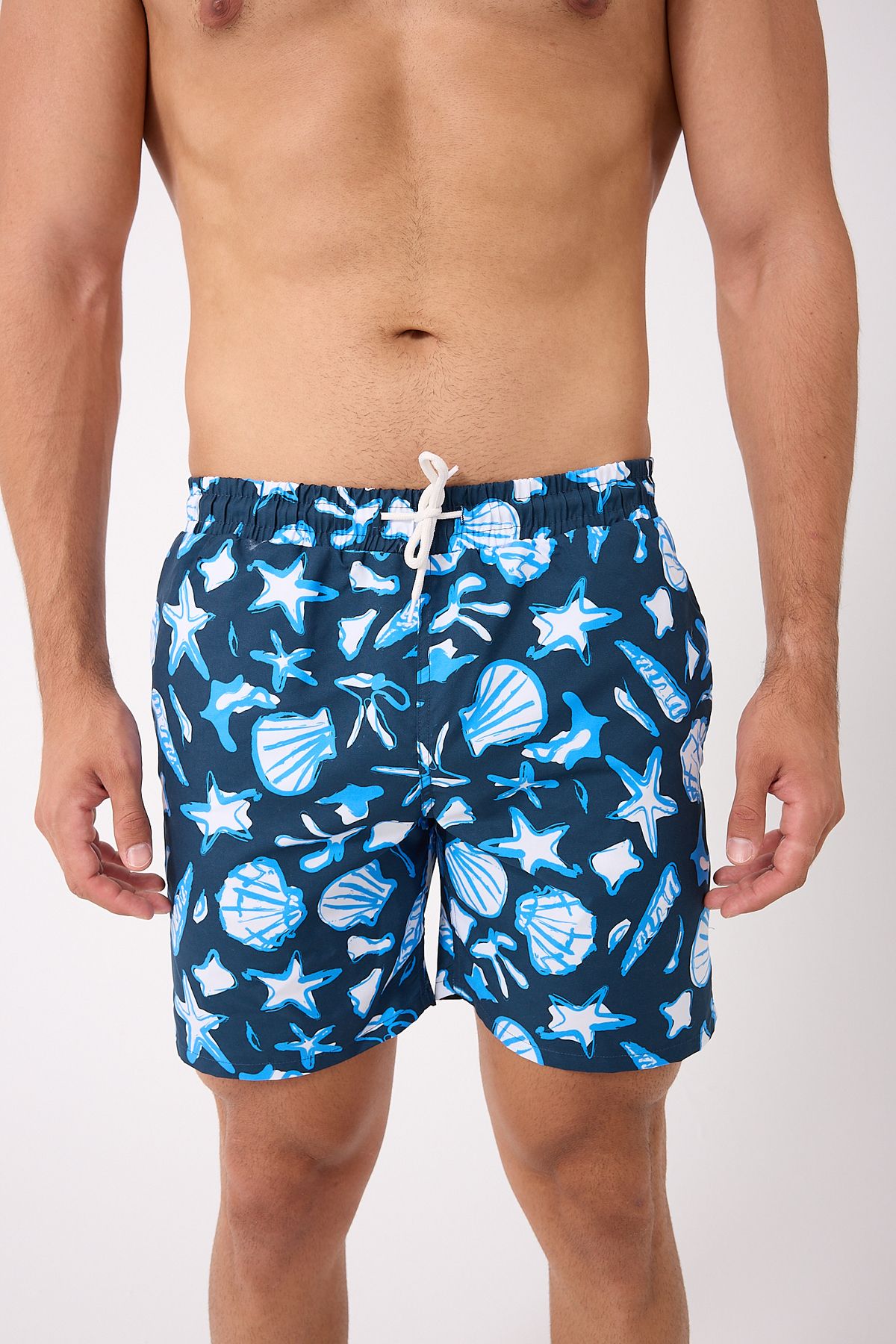 DOMİN SPOR-Patterned Men's Swim Shorts with Pockets and Mesh Dmn105003 4