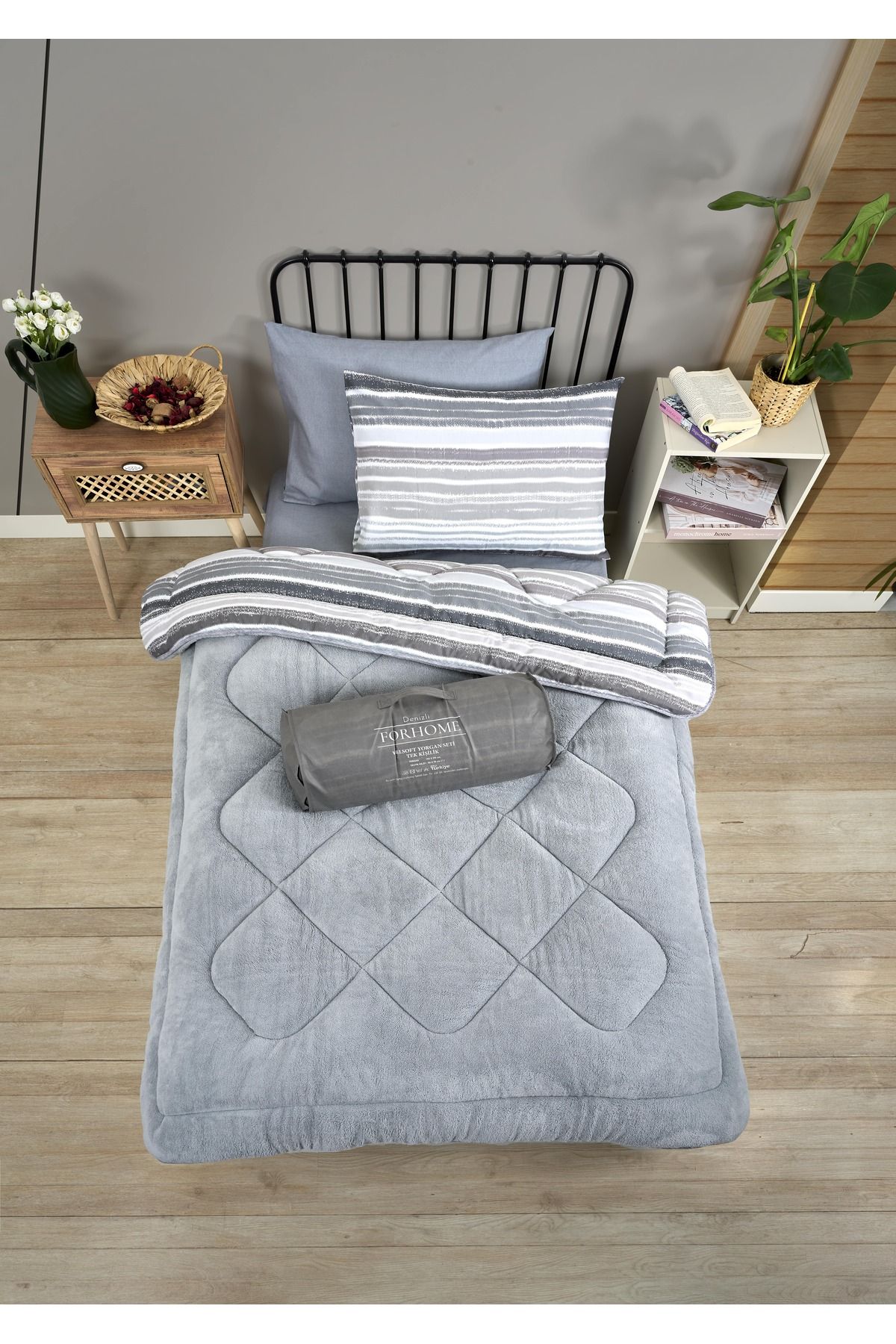 Sudemhome-Single Welsoft Sleeping Set Double Sided Wellsoft Fluffy Fleece Quilt and 100X200 Elastic Sheet 2