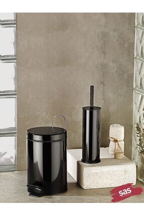 Sas Haus Pedallı 5 Lt Metal Çöp Kovası ve Tuvalet Fırçası, 2’li Banyo ve WC S...