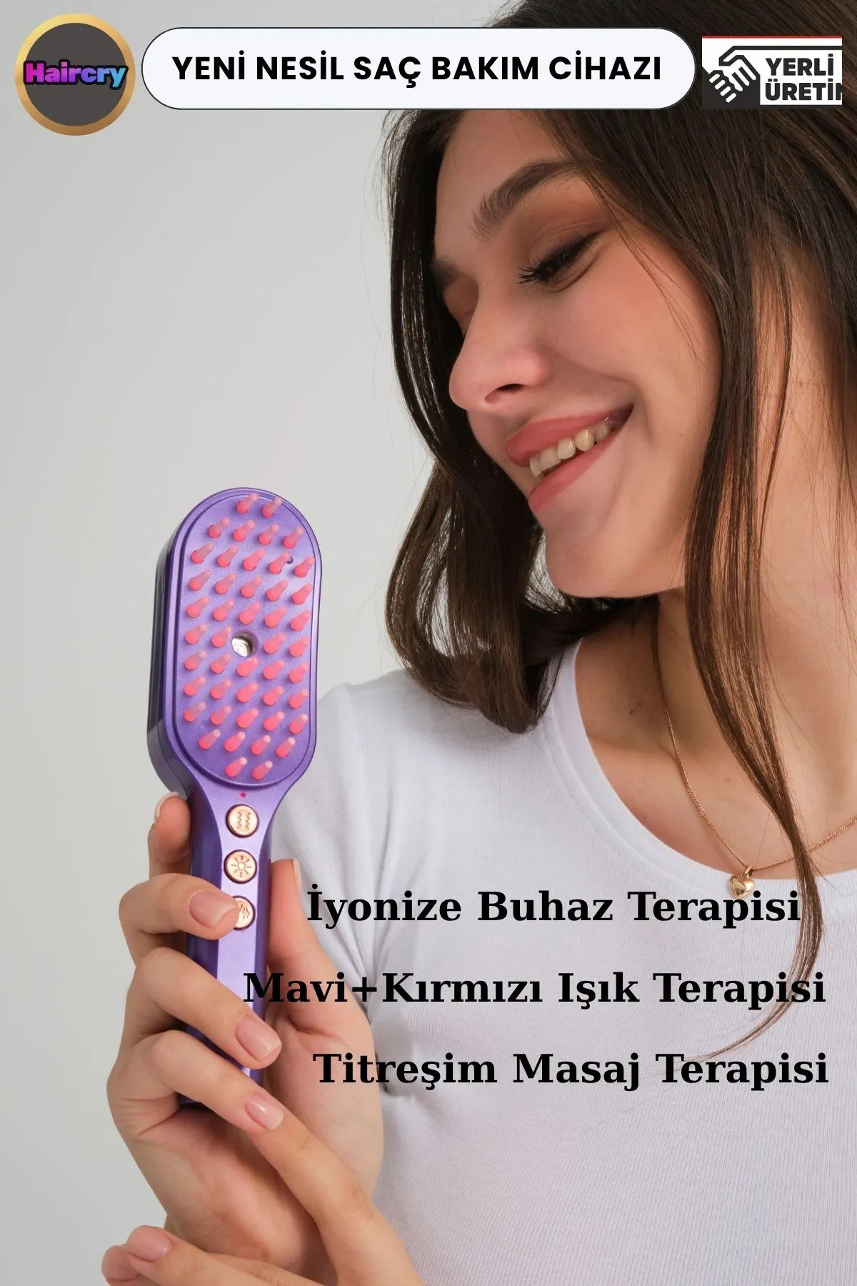 VELDA TECH Buharlı Kırmızı & Mavi Işık Terapili Saç Bakım Cihazı – Titreşim Masajı Ve Negatif Iyon Etkisi