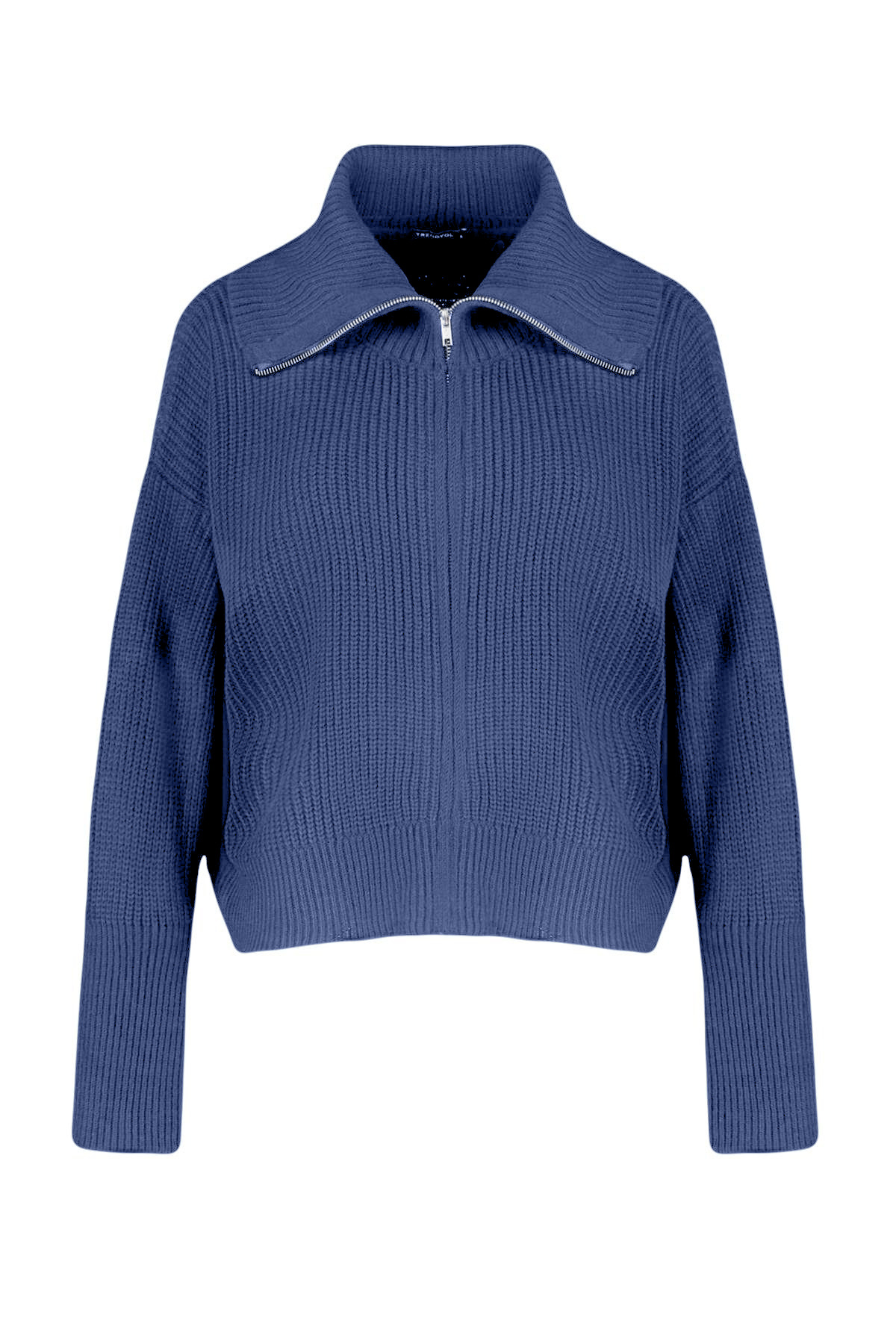 Trendyolmilla  Indigo Geniş Kalıp Devrik Yaka Fermuarlı Triko Hırka TWOAW24HI00072 - Görsel 7