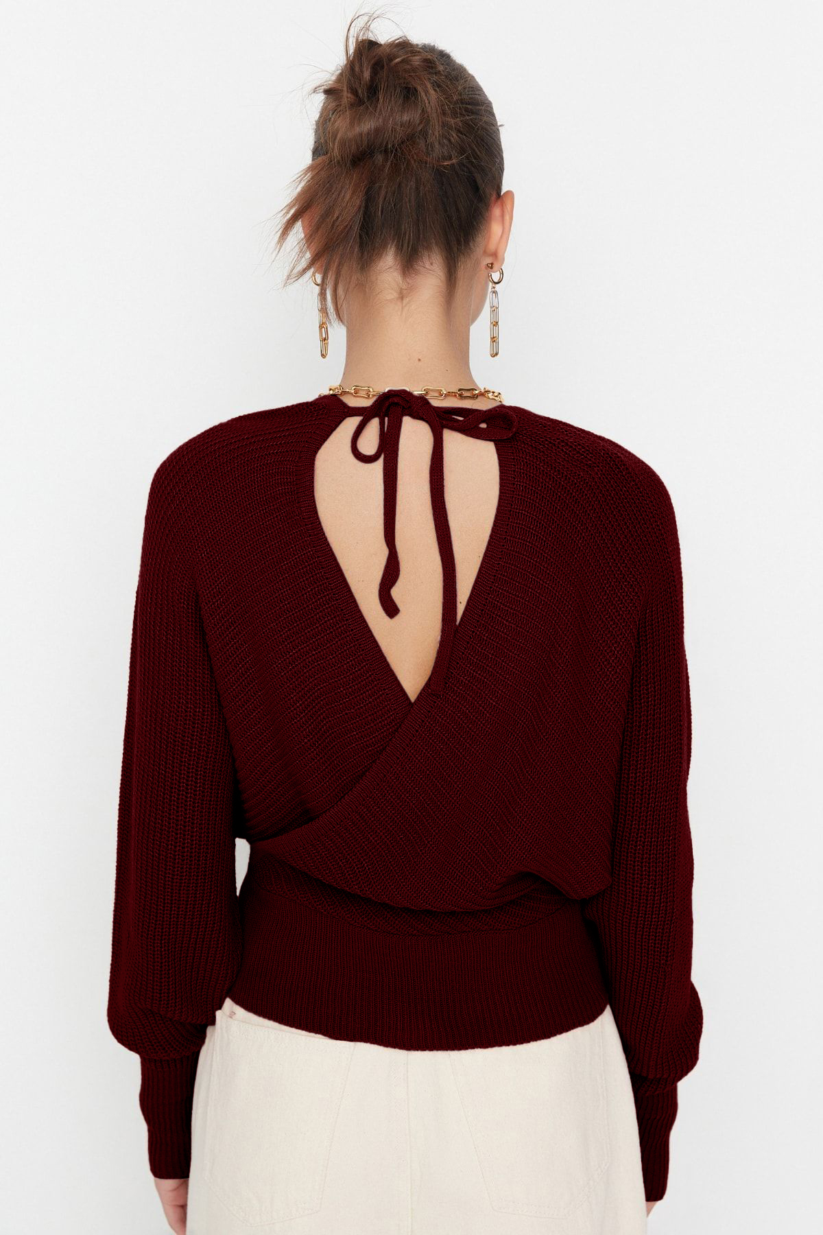 Trendyolmilla  Bordo Kruvaze Triko Kazak TWOAW21KZ1277 - Görsel 5