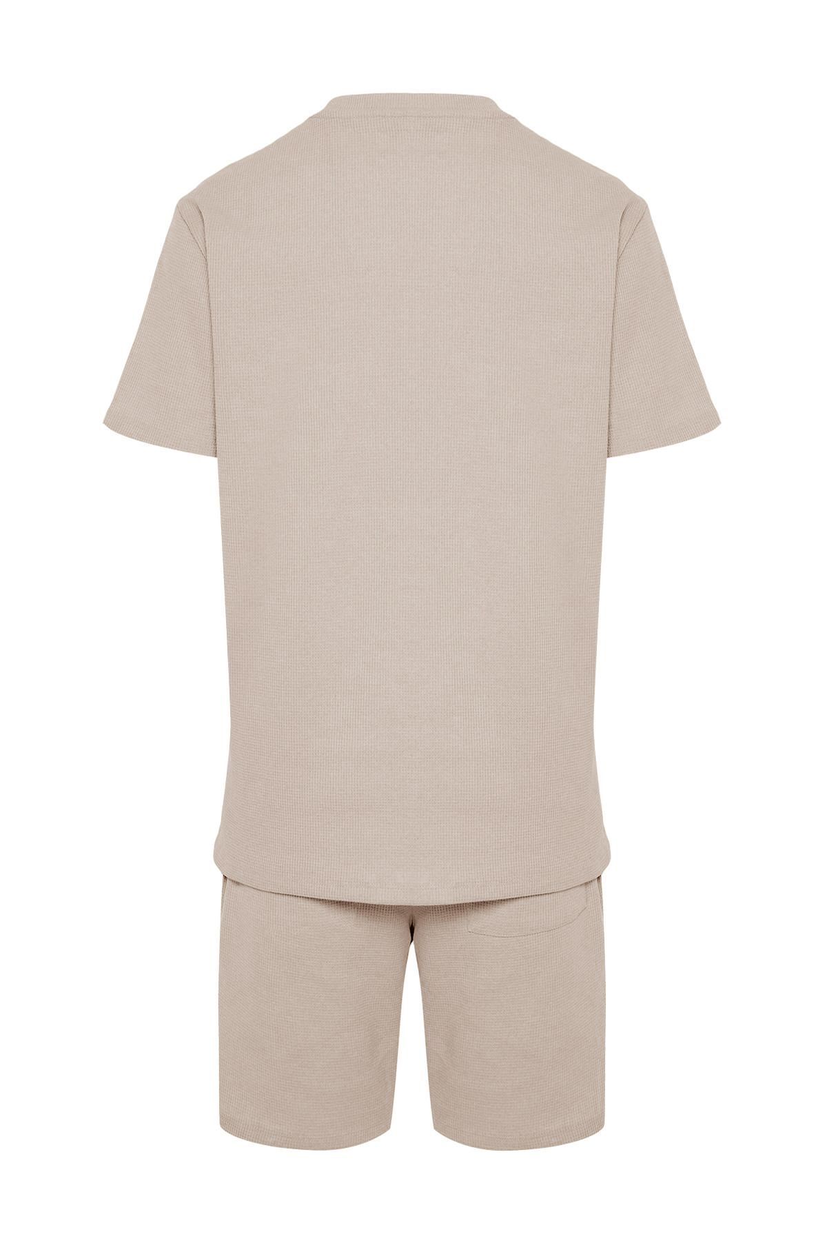 Kolekcia Trendyol-Pletené šortky Béžové Regular Fit Waffle Súprava pyžama TMNSS23PT00036 8