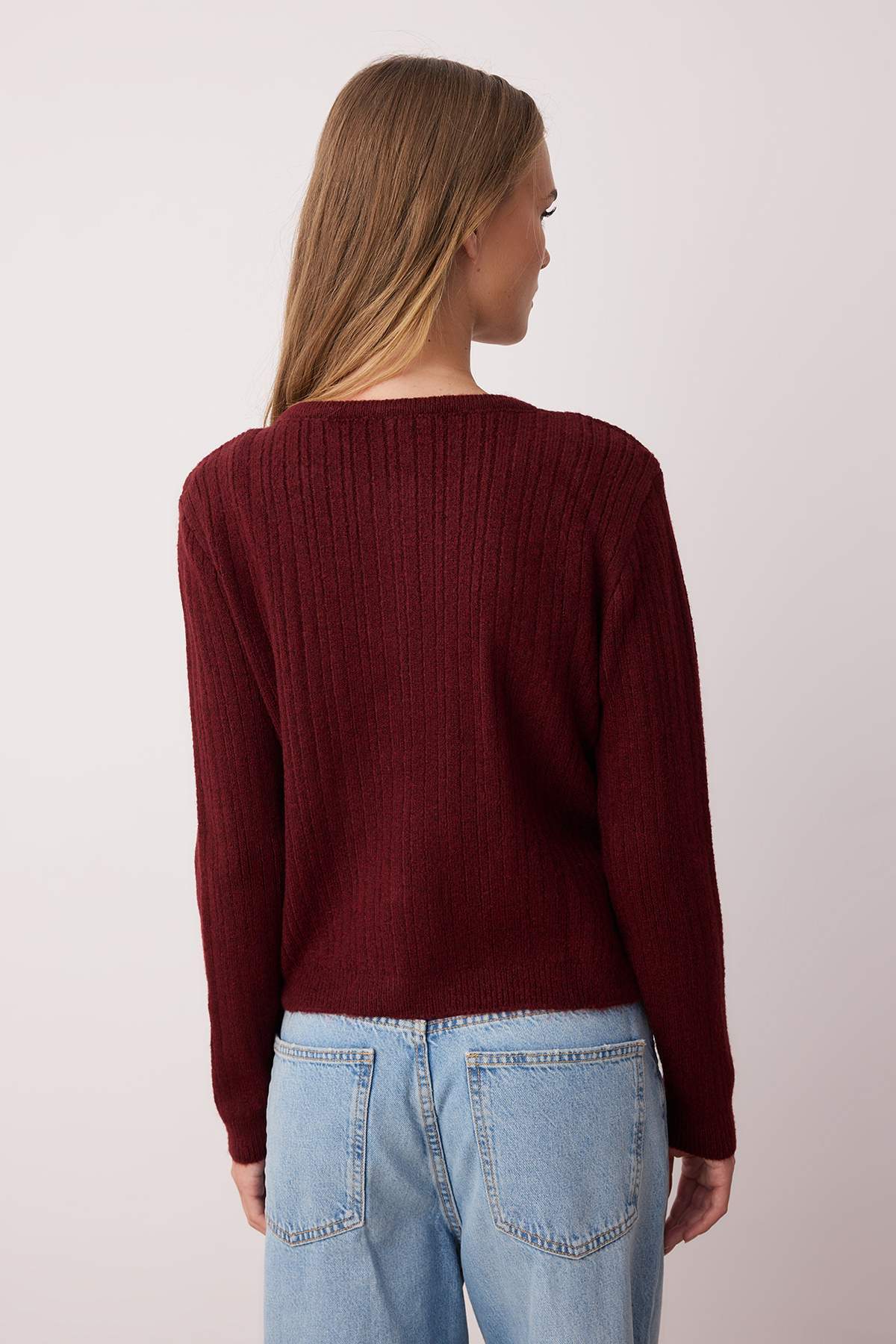 Trendyolmilla  Bordo Kare Yaka Dantel Garnili Triko Hırka-Bluz Yumuşak Dokulu Triko Takım TWOAW26HI00086 - Görsel 6