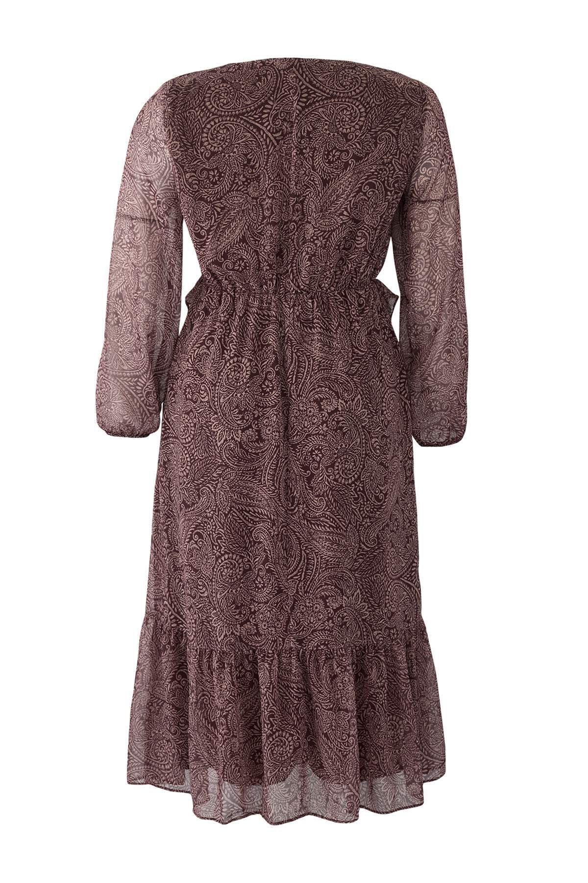Trendyol Curve-Mehrfarbiges, schalkariertes Chiffon-Midi-Webkleid in Übergröße TBBAW26AH00030 7