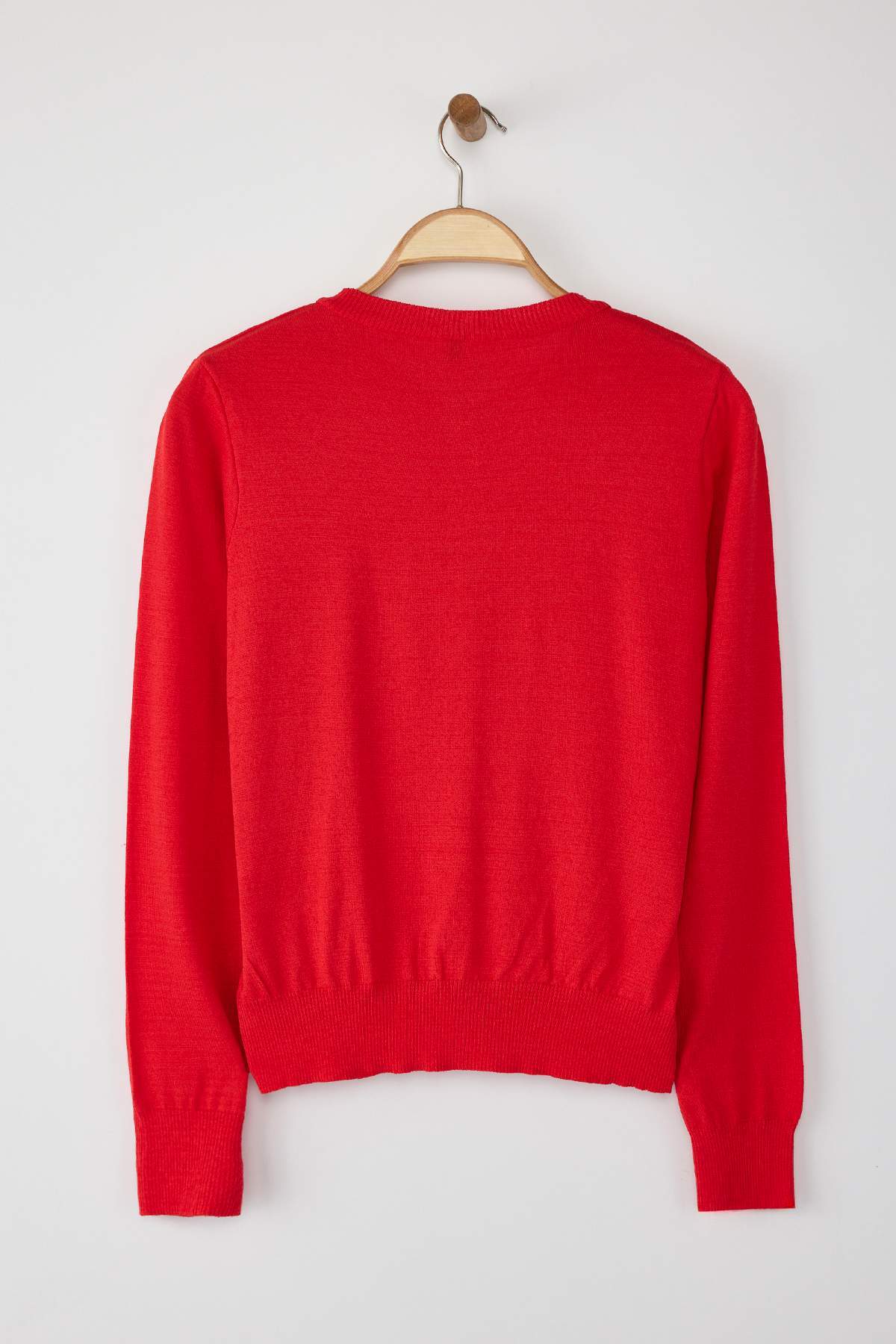 Trendyolmilla  Wardrobe Essentials Kırmızı Premium İplik Merserize Görünüm Bisiklet Yaka Triko Hırka|TWOAW26HI00095 - Görsel 6