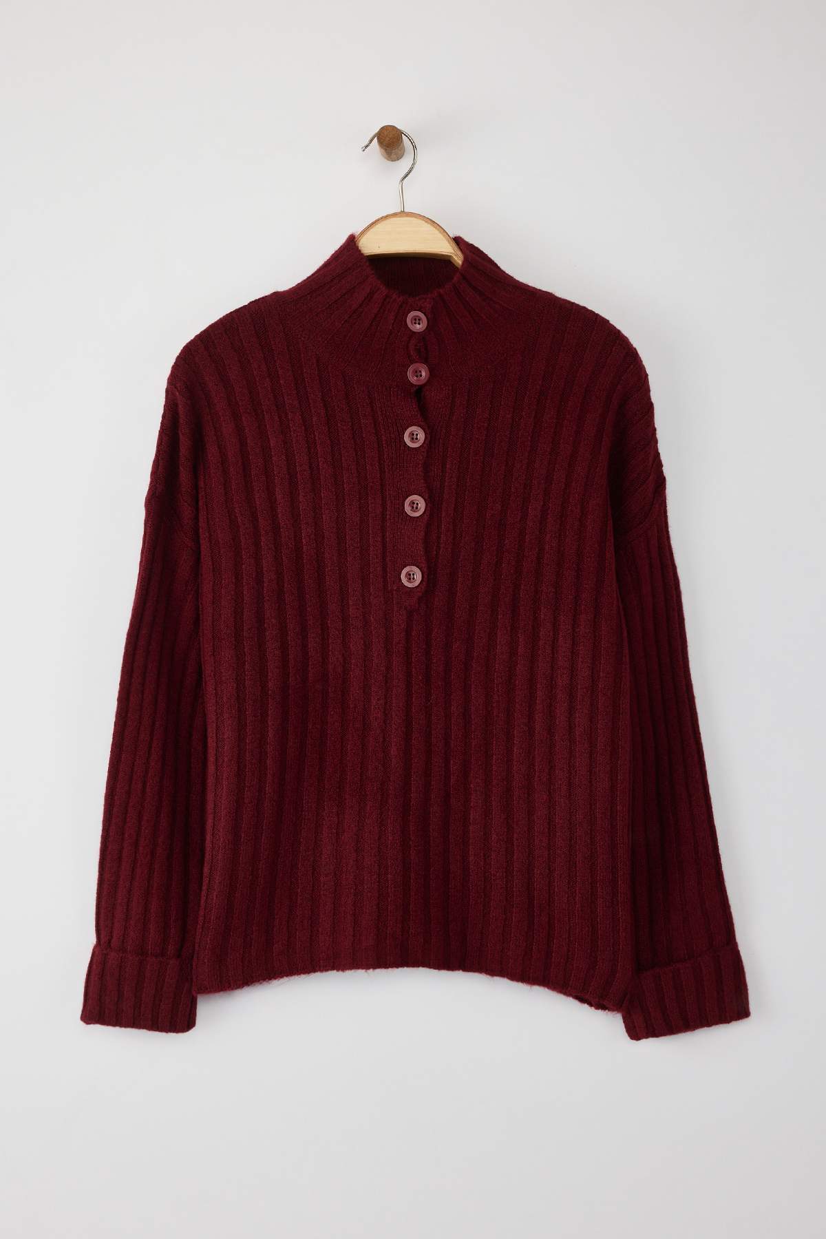 Trendyolmilla  Bordo Geniş Kalıp Yumuşak Dokulu Dik Yaka Triko Kazak TWOAW21KZ0783 - Görsel 6