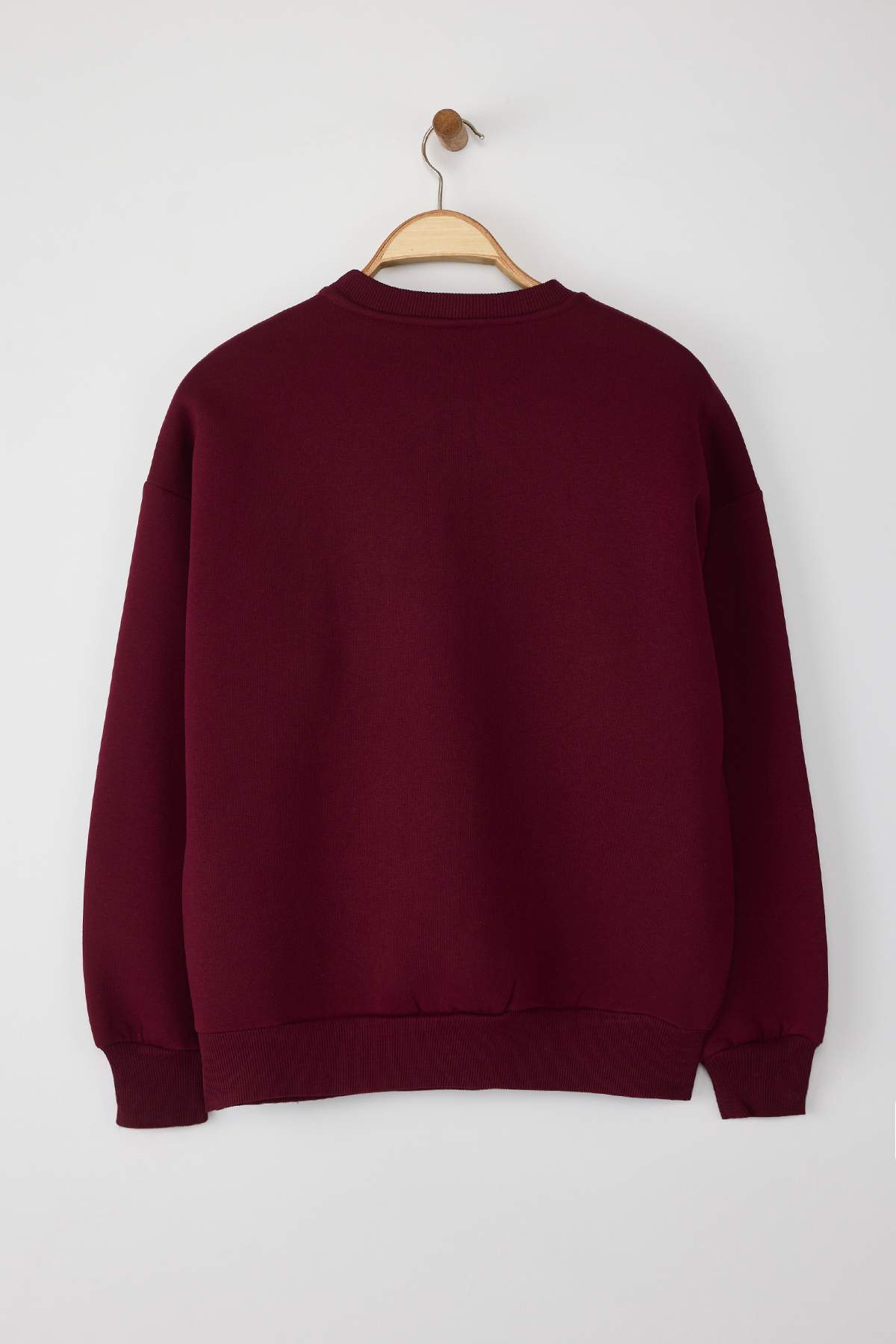 Trendyolmilla  Bordo Kalın İçi Polarlı Oversize/Rahat Kesim Slogan Nakışlı Örme Sweatshirt TWOAW25SW00030 - Görsel 7