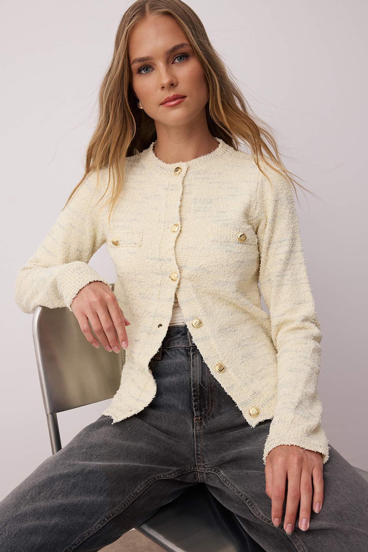 Trendyolmilla  Bej Degrade Desenli Yumuşak Dokulu Triko Hırka TWOAW26HI00070 - Görsel 2