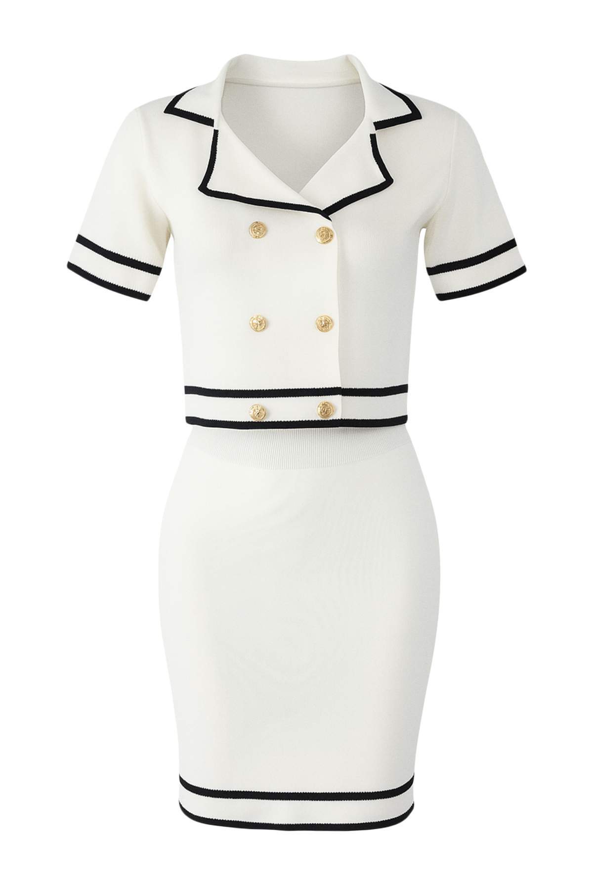 Trendyolmilla  Ekru Süper Crop/Kısa Ceket/Etek Triko Alt-Üst Takım TWOSS24AU00093 - Görsel 7