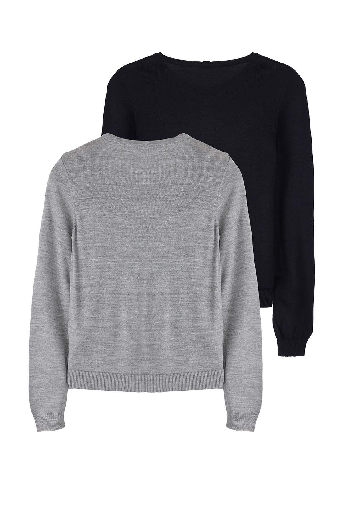 Trendyolmilla  Lacivert-Gri İkili Paket Bisiklet Yaka Triko Hırka TWOAW25HI00344 - Görsel 7