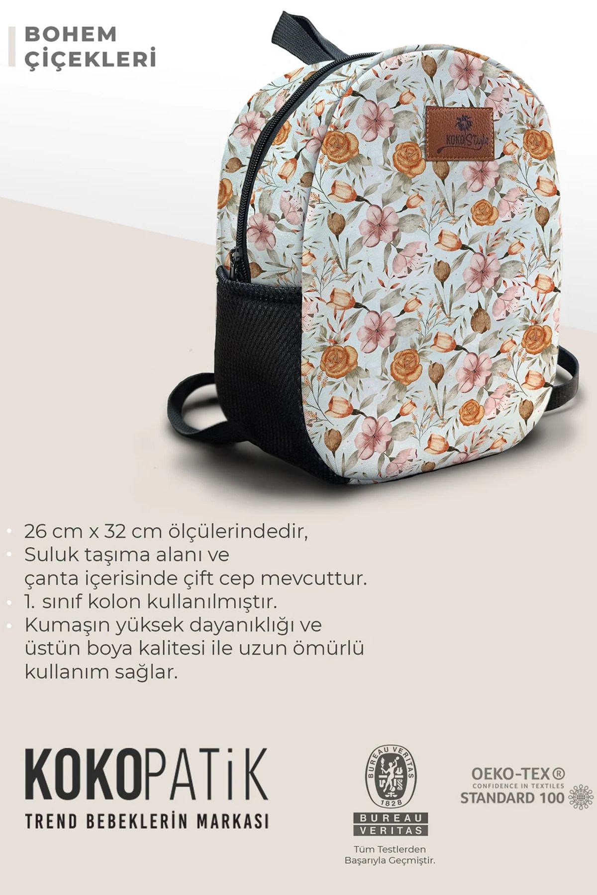 Kokopatik-Bohemian Flowers Pattern Medium Size Nursery Bag 2