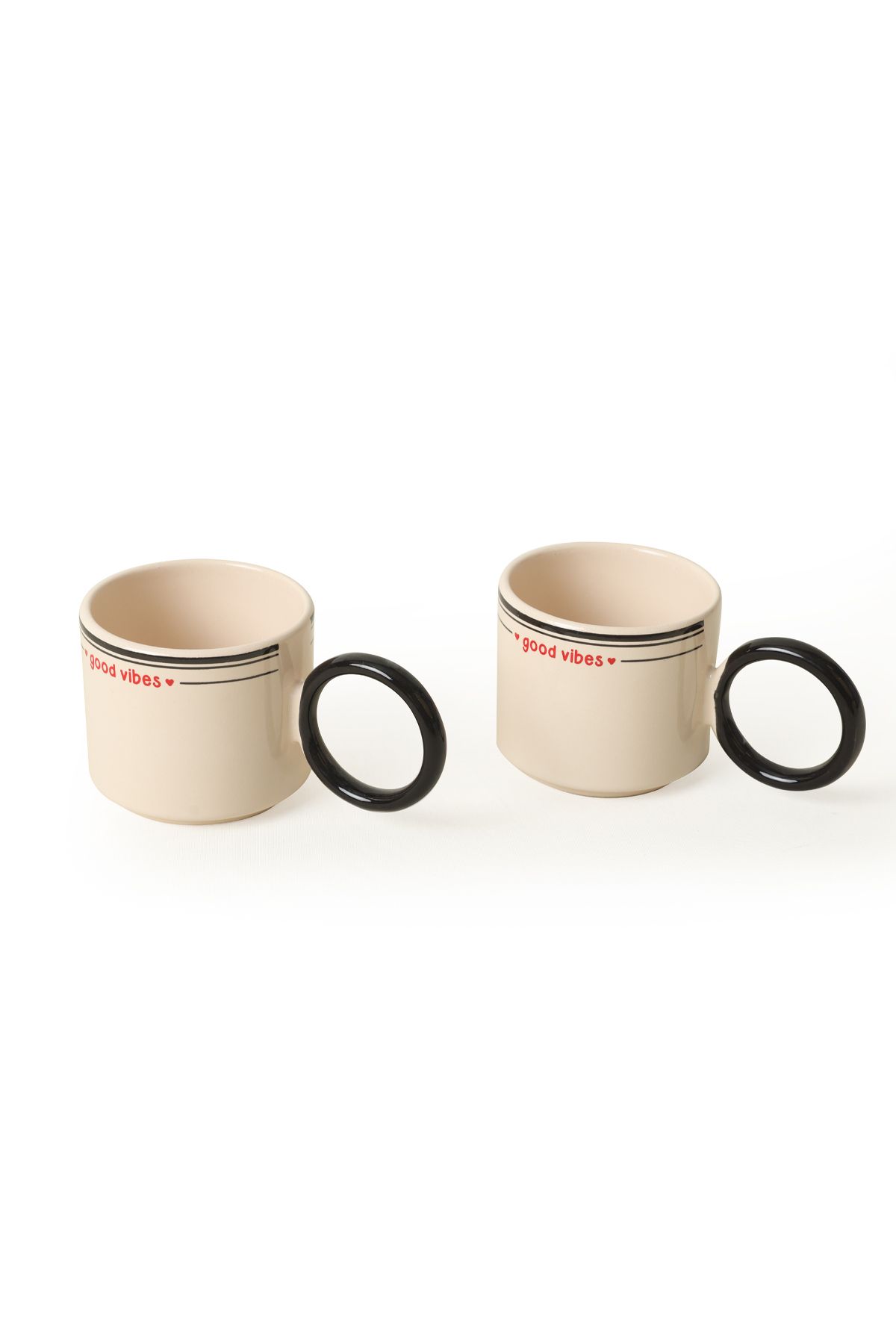 Keramika-Good Vibes Black Stackable Ring Cup with Handle 8 cm 2 Pieces 5