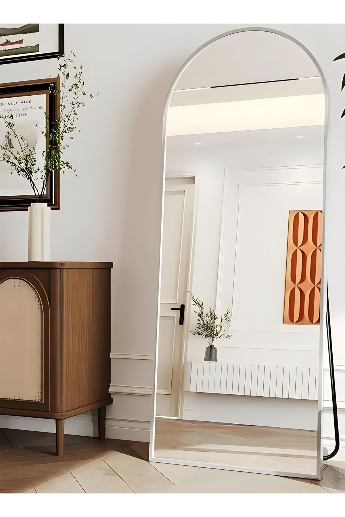 Taimi-مرآة كبيرة بتصميم أنيق 150×50 سم - مرآة كاملة الطول بإطار معدني فضي وحامل خلفي 1