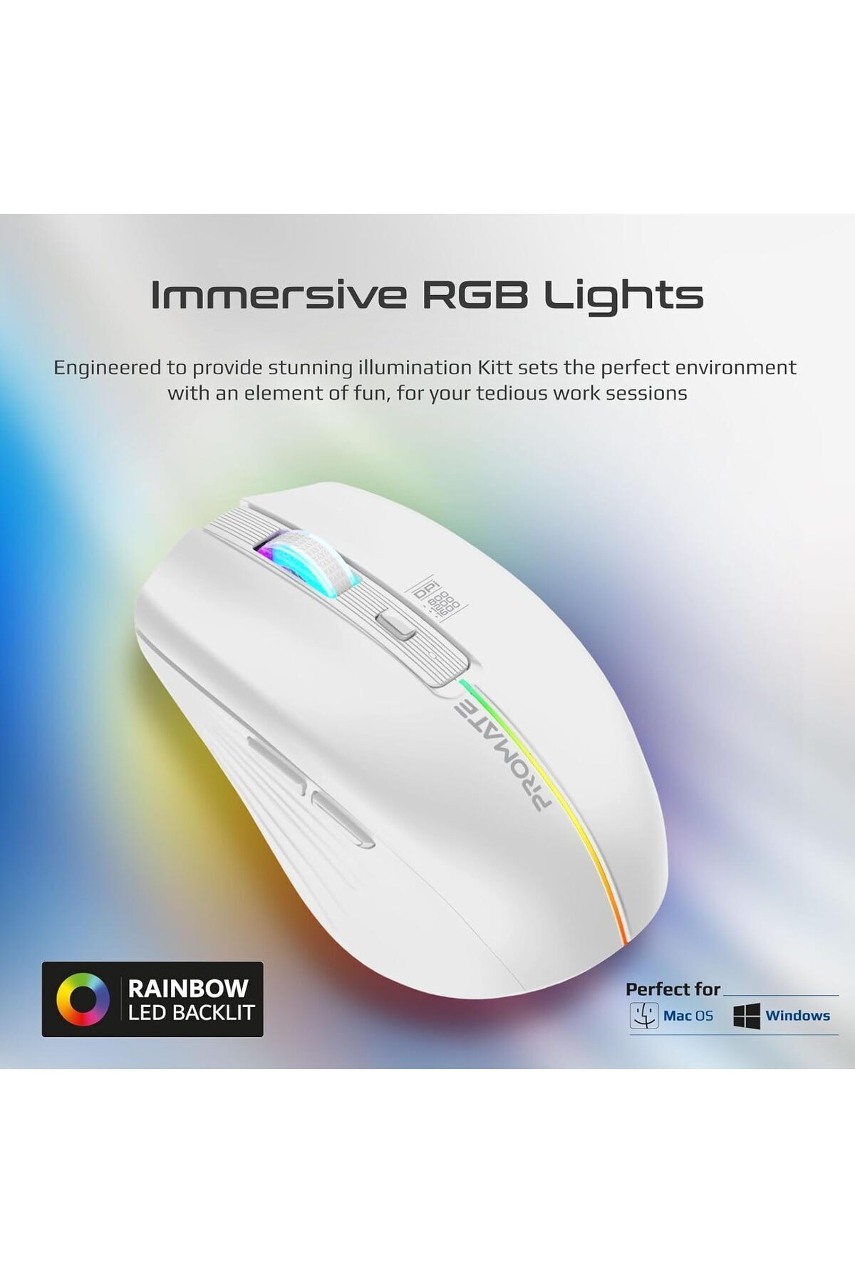 ماوس لاسلكي، فأرة مريحة قابلة لإعادة الشحن بإضاءة...