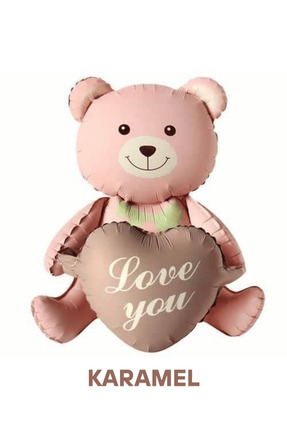 Genel Markalar Kalpli Oturan Ayı Folyo Balon Love You Yazılı Parti Balonu