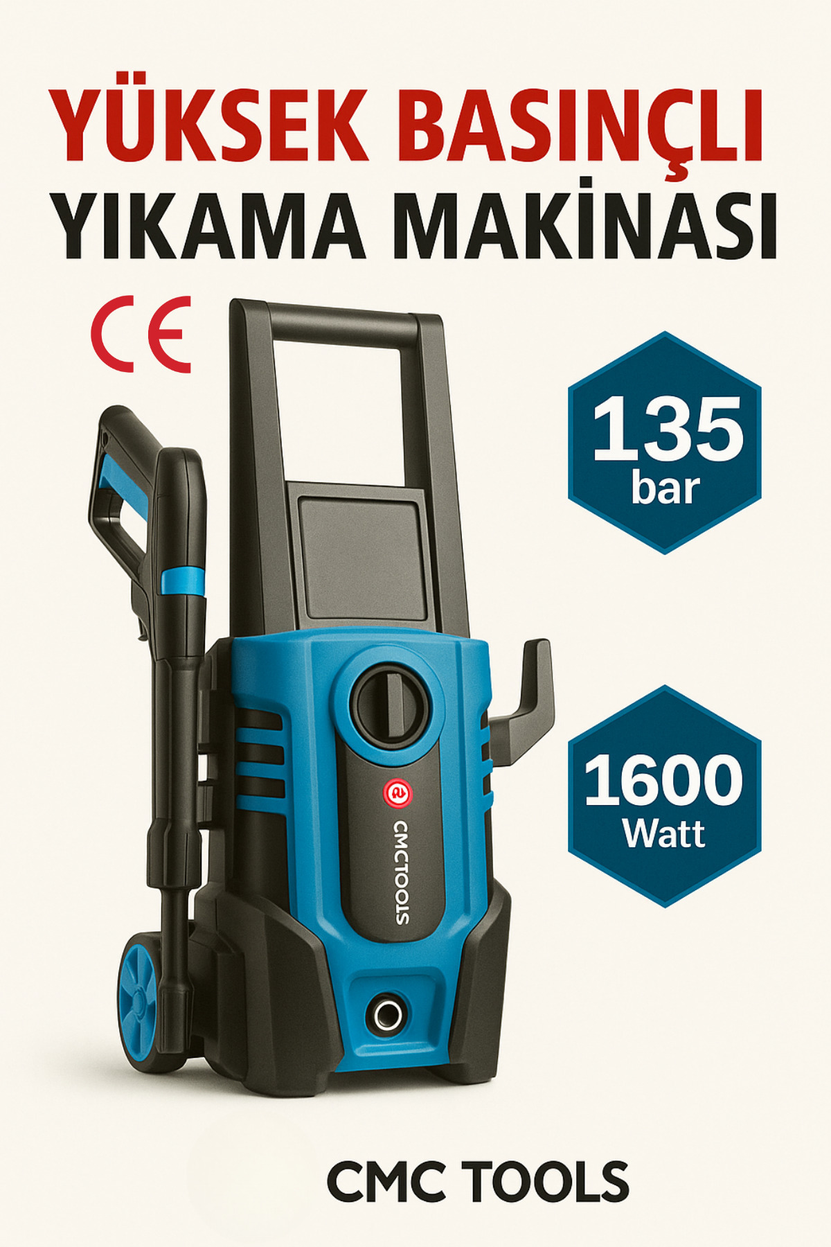 CMC Tools 135 Bar Yüksek Basınçlı Yıkama Makinesi 1600 W 220 V