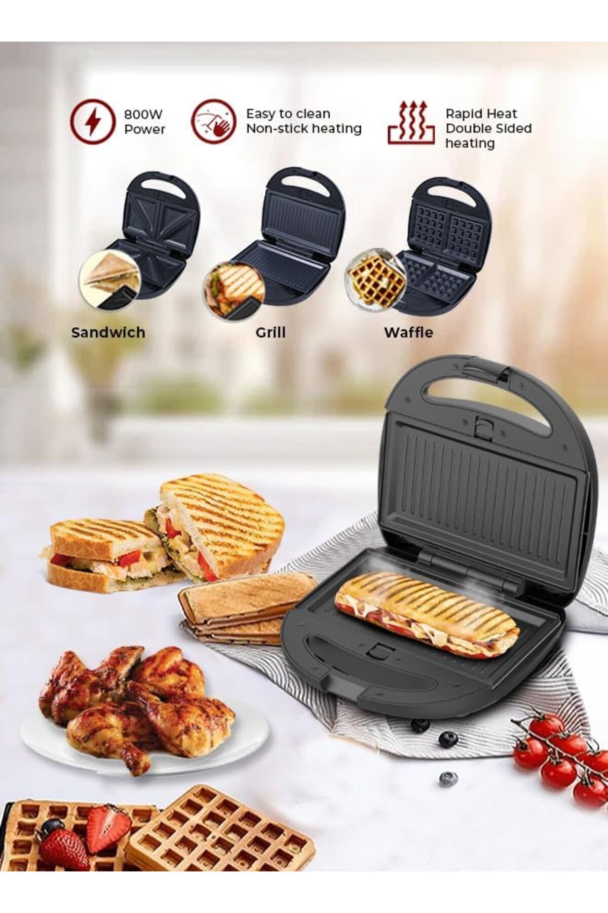 صانعة وجبات خفيفة متعددة 3 في 1 - طبق طهي غير لاصق...