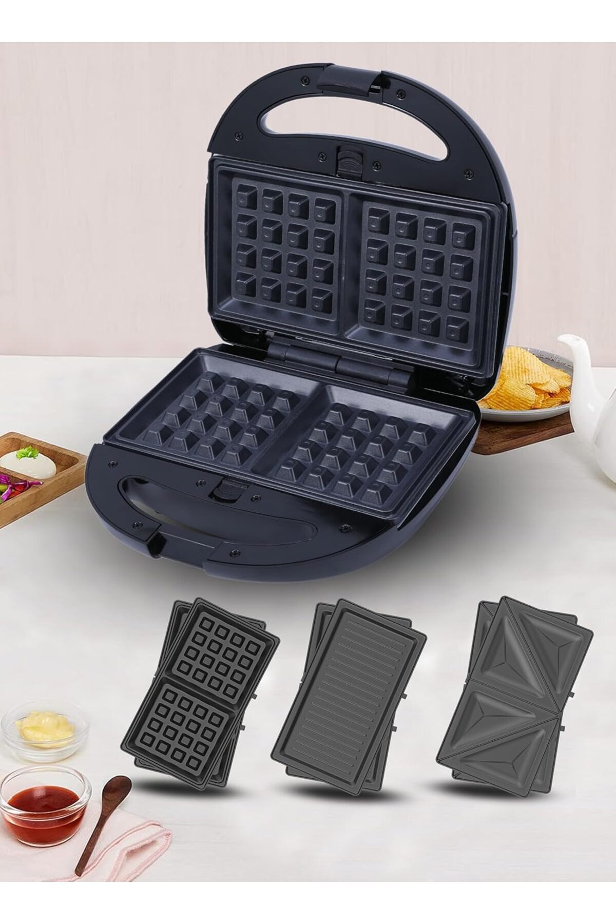 صانعة وجبات خفيفة متعددة 3 في 1 - طبق طهي غير لاصق...