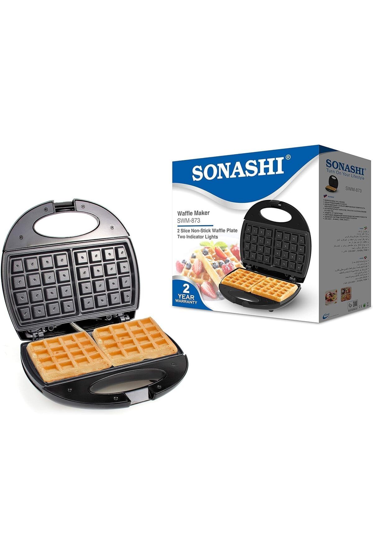 sonashi-صانعة الوافل ذات شريحتين مع طبق وافل غير لاصق لسهولة الاستخدام والتنظيف 8