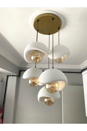 DREAM MODE Modern 5'li Avize Beton Dokulu - Salon ve Oturma Odası İçin Şık Ta...