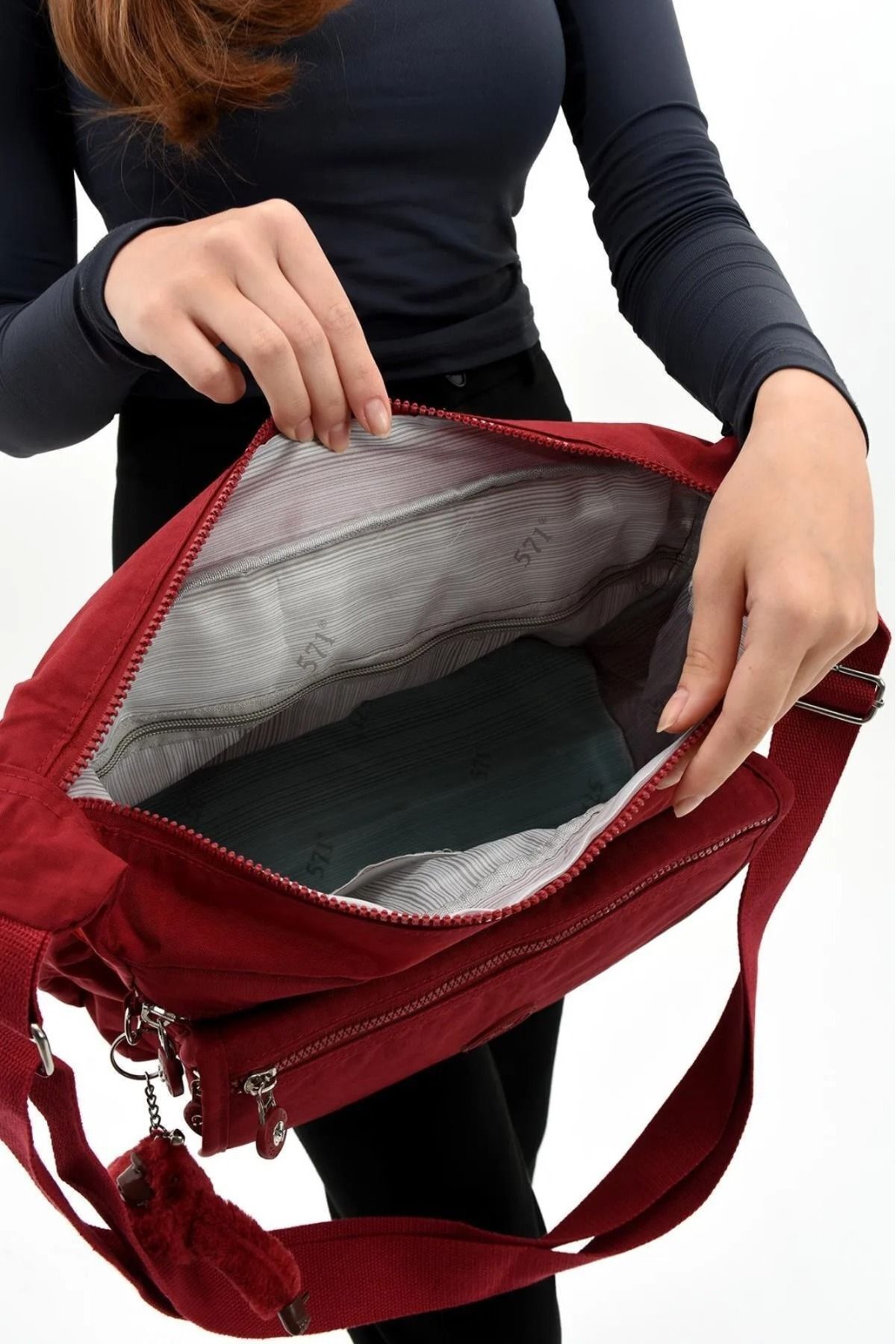 Alanç Gift  Su itici Kumaş Kırmızı Renk Çok Cepli Çapraz Askılı Büyük Boy Omuz Postacı Çantası Okul İçin Uygun - Görsel 5