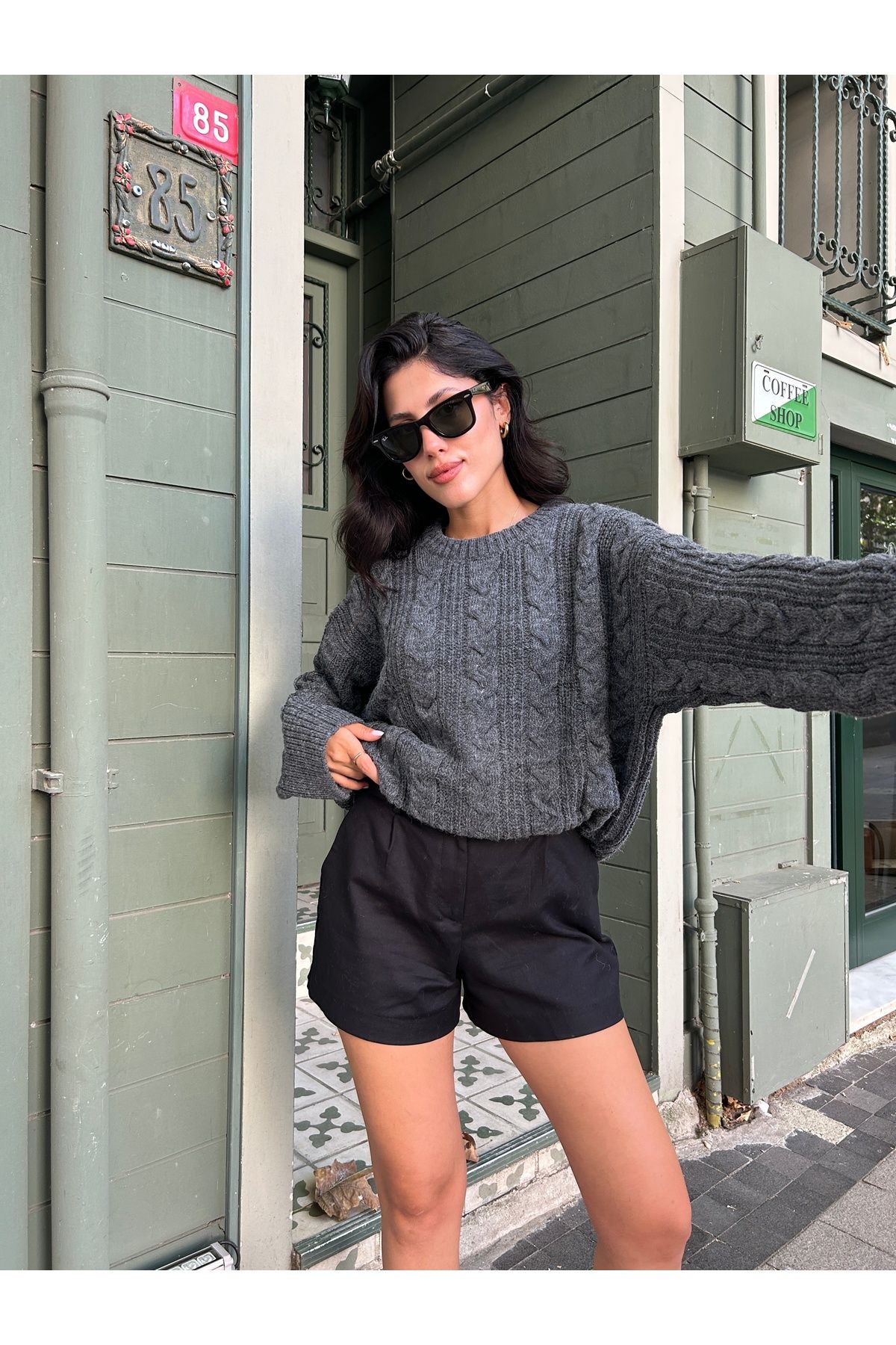 Puella-Women's Oversize Soft Anthracite Hair Braided Knitwear Sweater 7