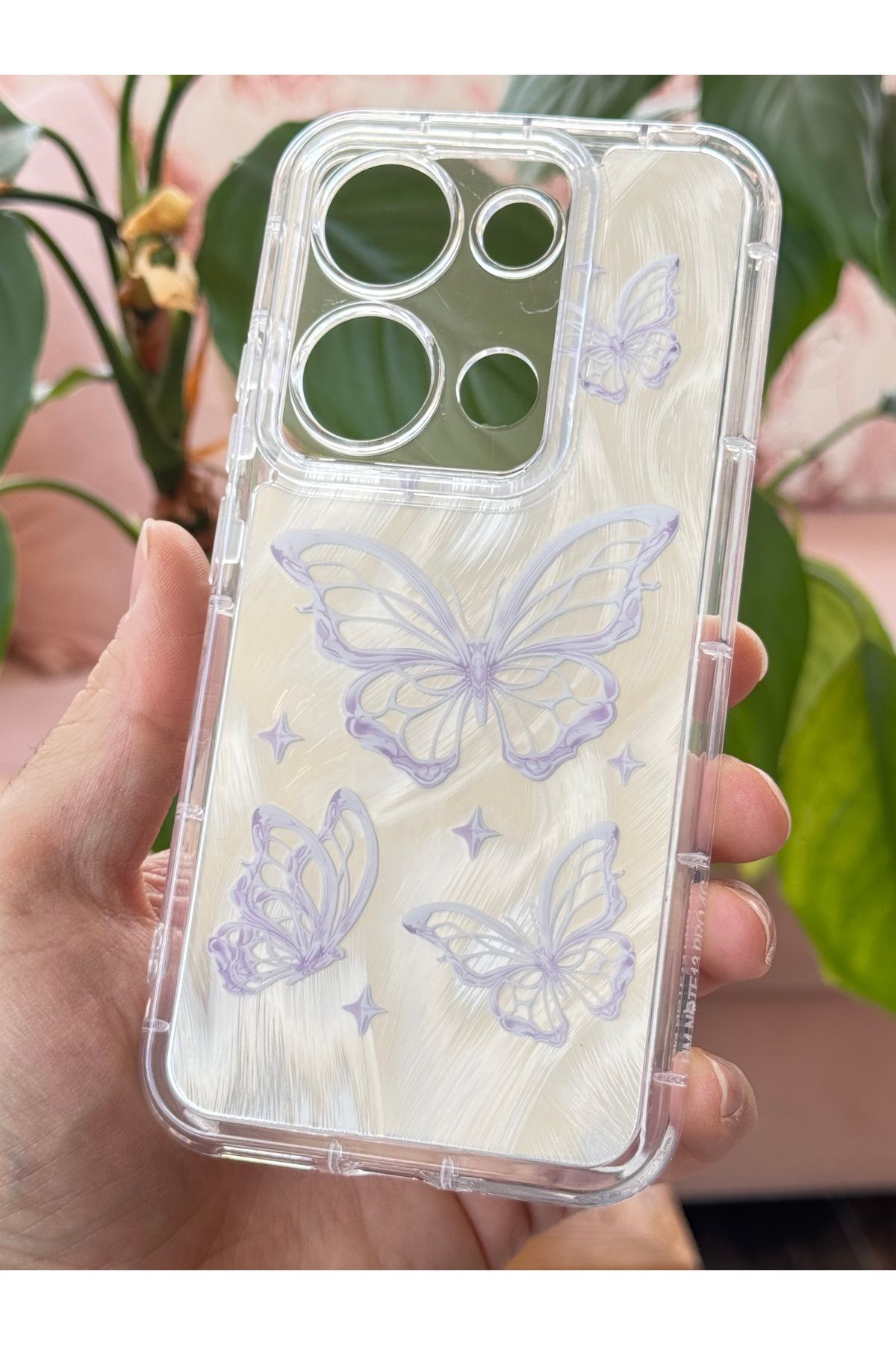 Fibaks-Redmi Note 13 Pro 4g Case Plug-In Camera Protected Glossy Hologram Butterfly Pattern Shock Absorbing 6