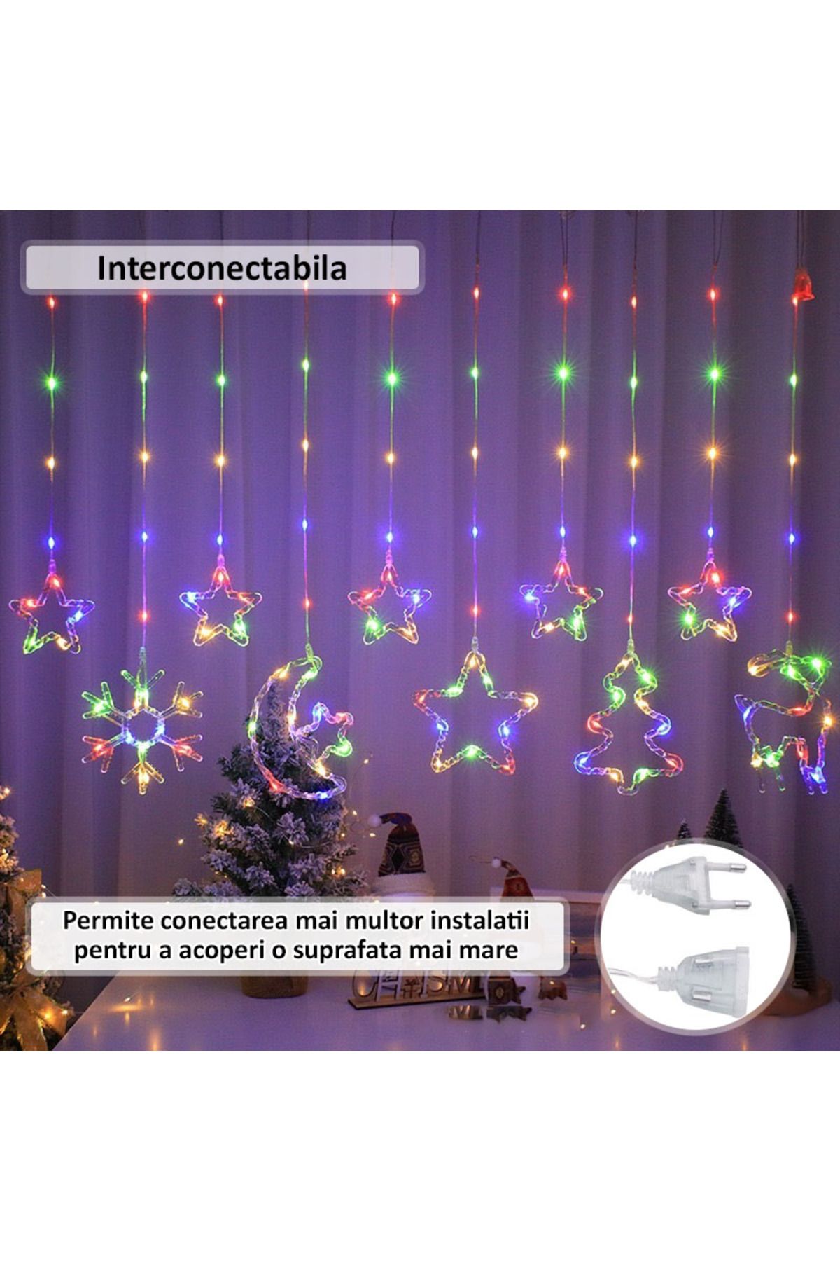 NEXTLY-Instalatie De Craciun Tip Perdea , Interconectabila, Lumini Led Rgb, 8 Jocuri De Lumini, 3 5