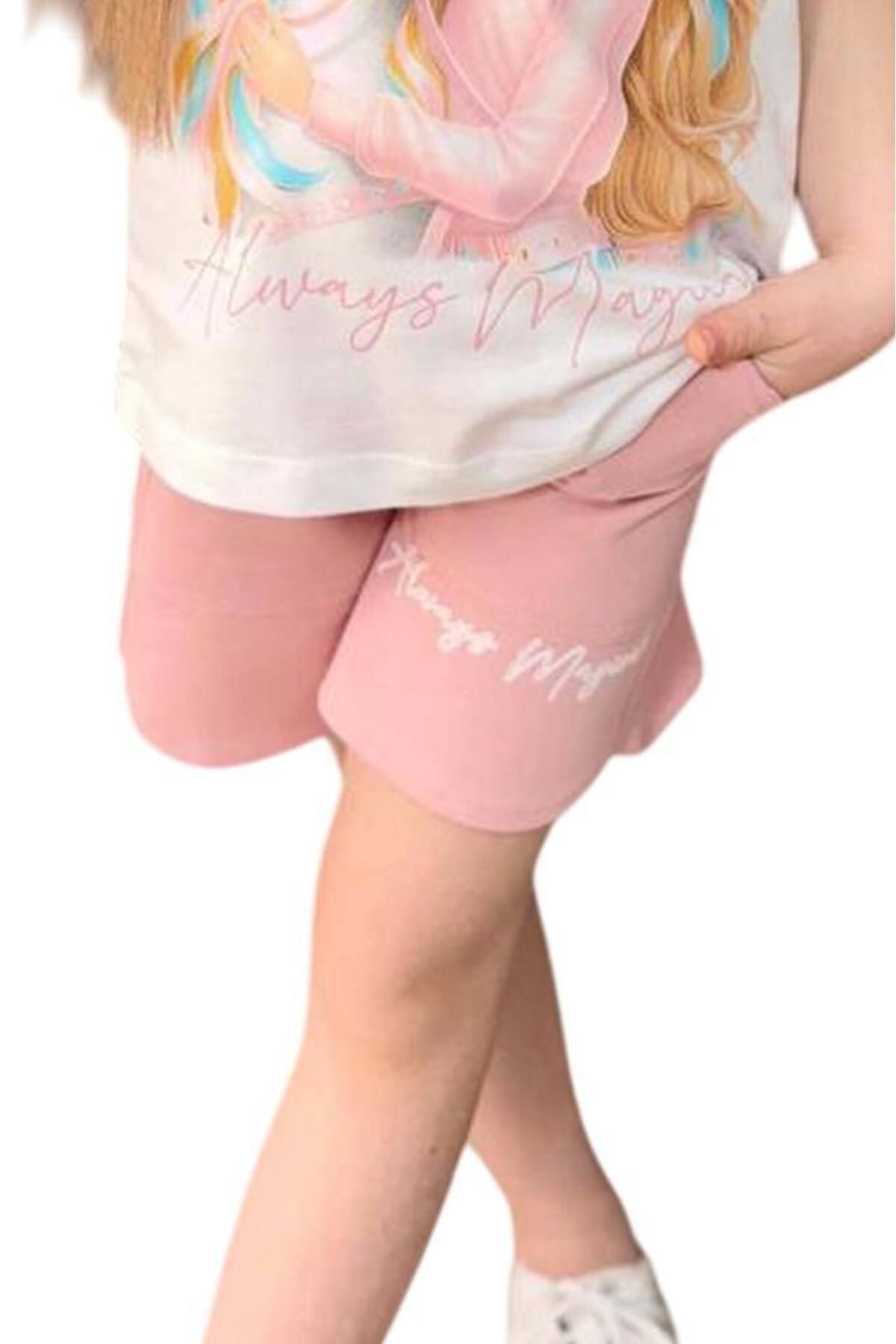 Riccotarz-Girl's Digital Baby and Horse Printed Combed Cotton T-Shirt Powder Shorts Set 6