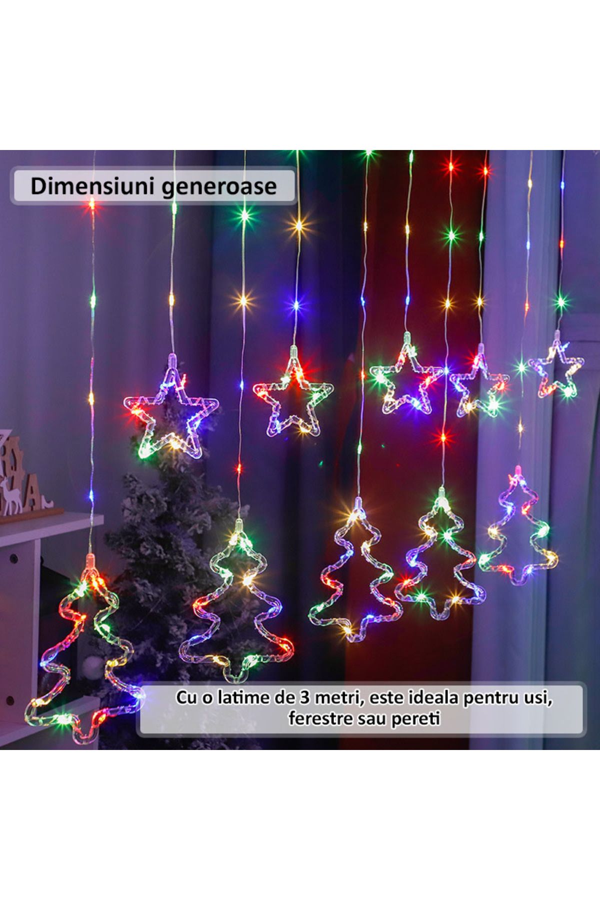 NEXTLY-Instalatie De Craciun Tip Perdea , Interconectabila, Lumini Led Rgb, 8 Jocuri De Lumini, 3 4