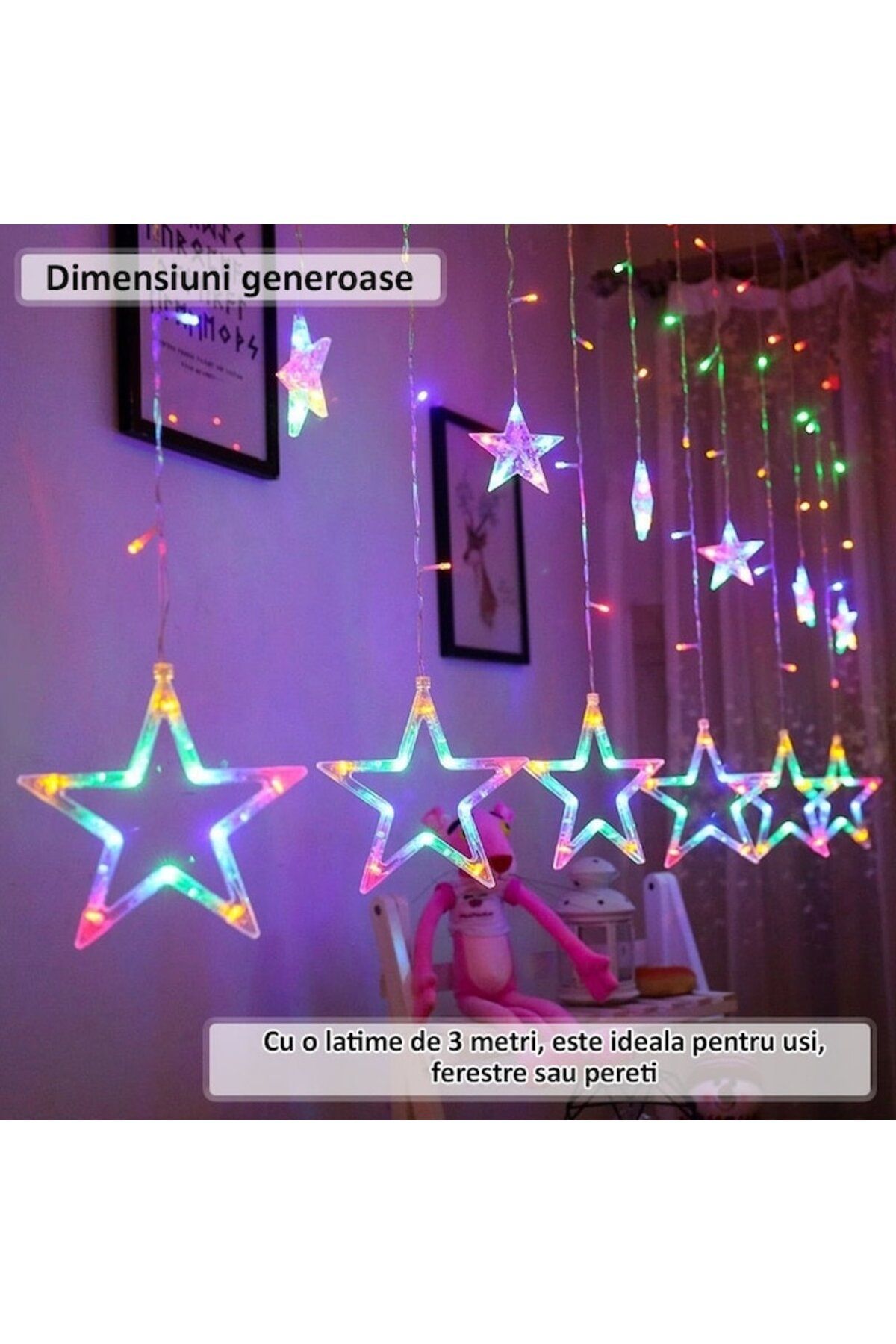 NEXTLY-Instalatie De Craciun Tip Perdea , Interconectabila, Lumini Led Rgb, 8 Jocuri De Lumini, 3 4