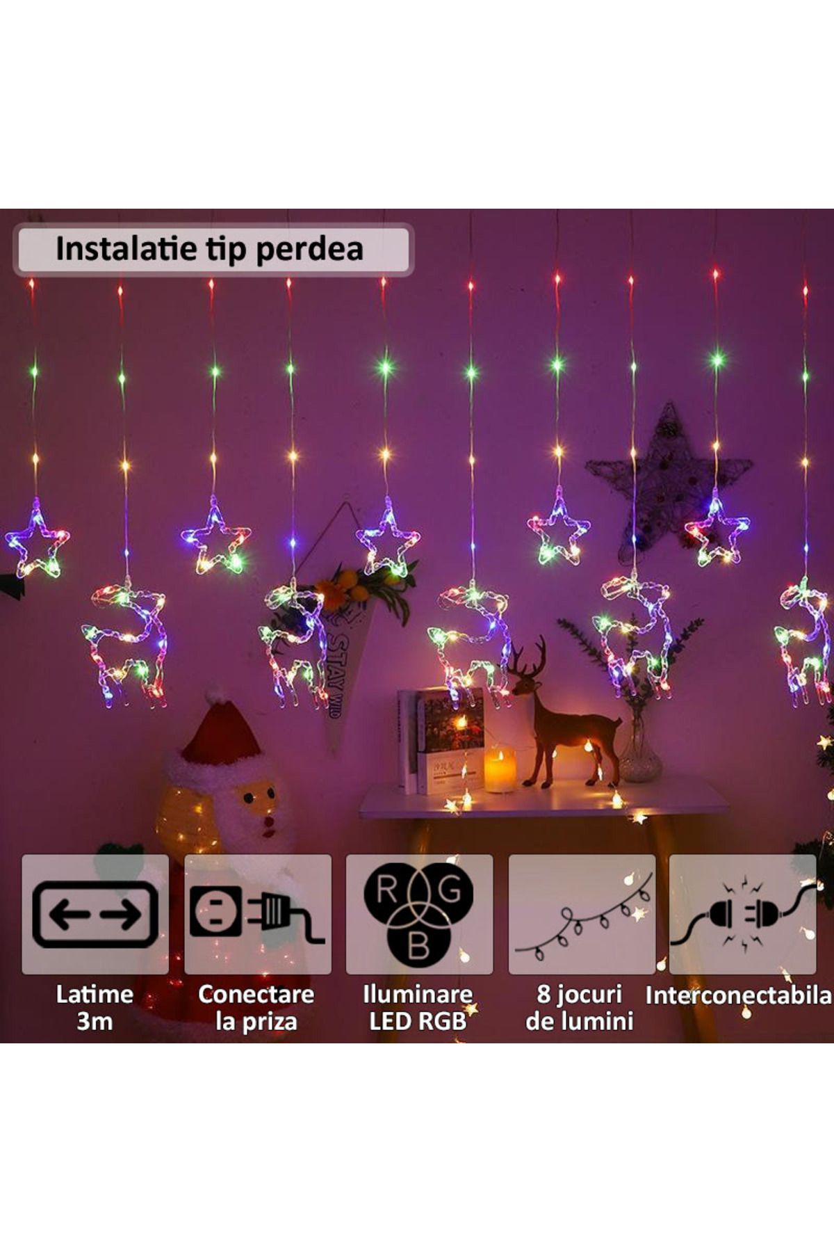 NEXTLY-Instalatie De Craciun Tip Perdea , Interconectabila, Lumini Led Rgb, 8 Jocuri De Lumini, 3 2