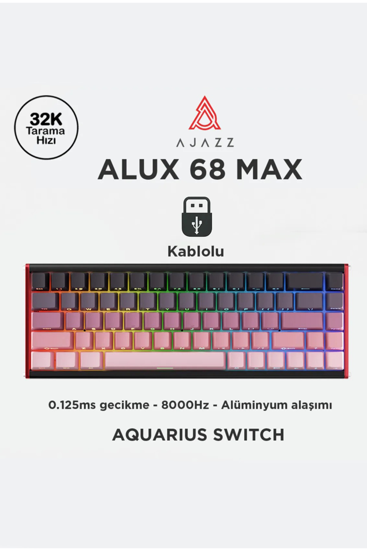 Ajazz Alux 68 Max He- Kablolu Manyetik Switch Klavye- 8.000 Hz
