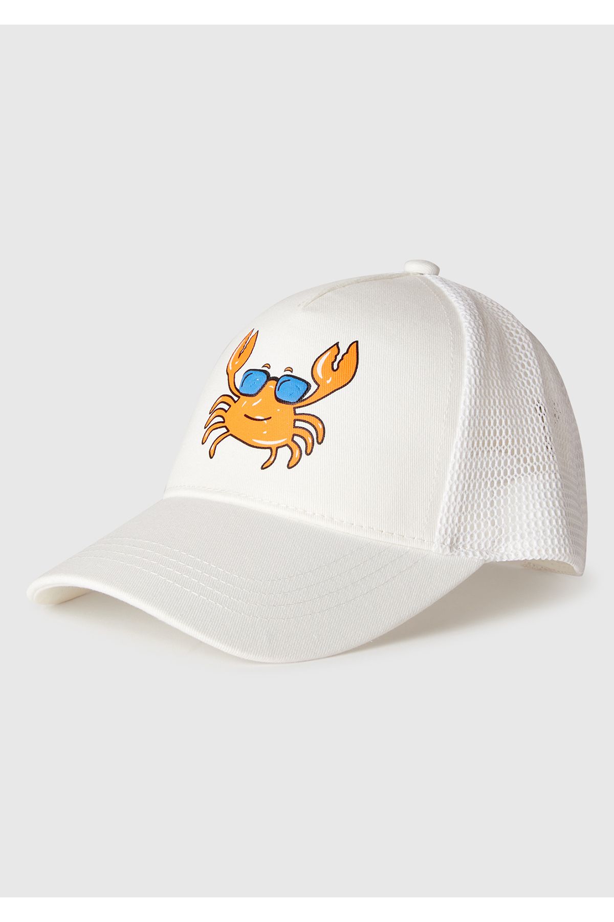 United Colors of Benetton-Boy's White Adjustable Cap Hat with Graphic Print on the Front and Mesh on the Back 1