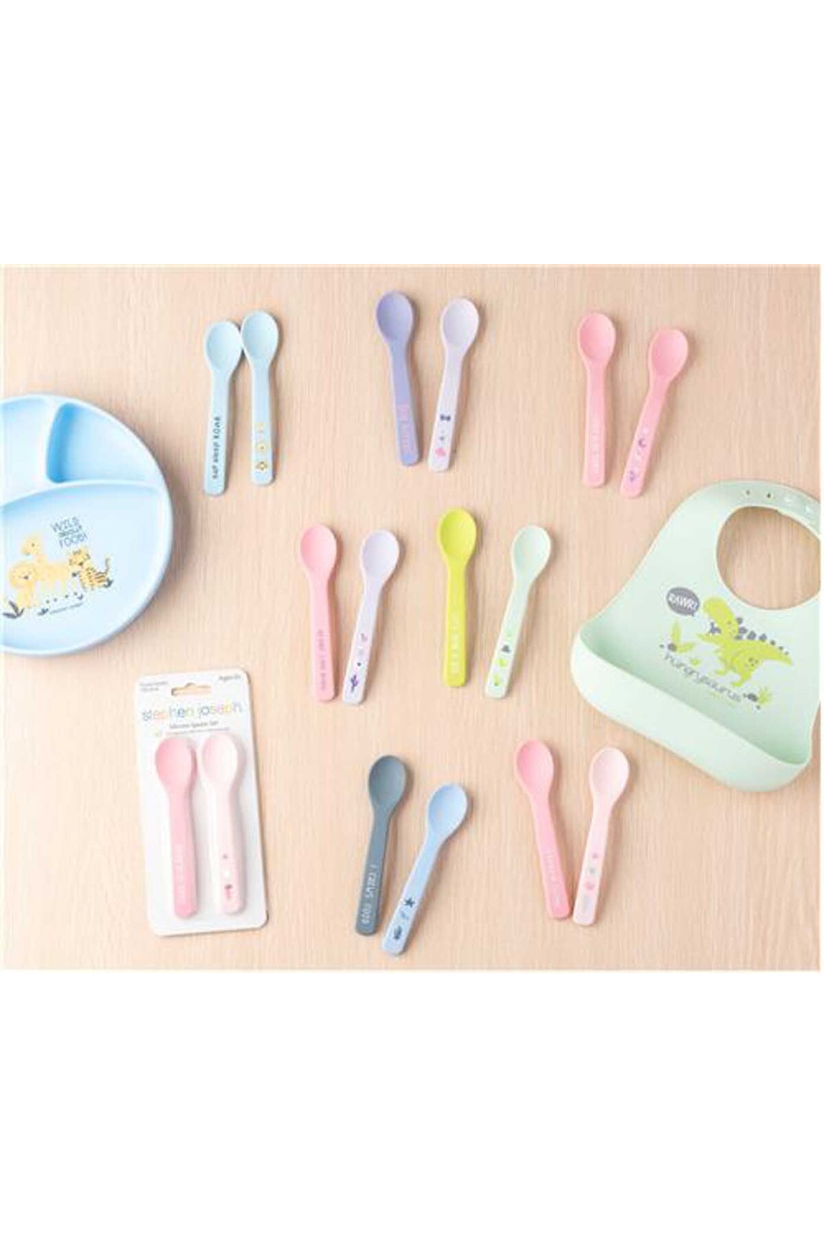 Stephen Joseph Hayvanat Bahçesi Desenli Mavi Silikon Mama Kaşığı fotoğrafı 3 (önizleme)