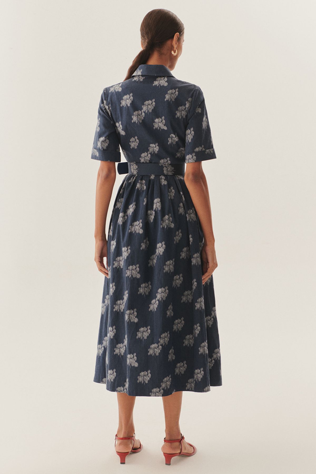 Exquise-Patterned Cotton Regular Midi Dress with Belt Detail 4