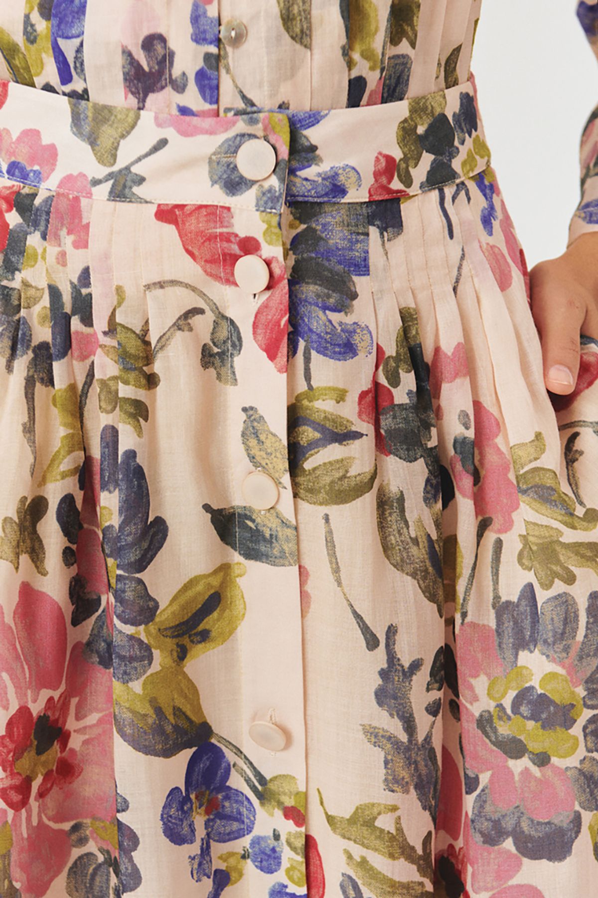 Exquise-Front Button Midi Length Floral Pattern Skirt with Pockets 4