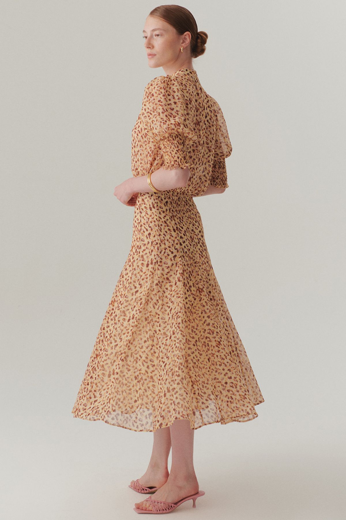 Exquise-Midi Length Chiffon Skirt with Flared Pattern at the Waist 3