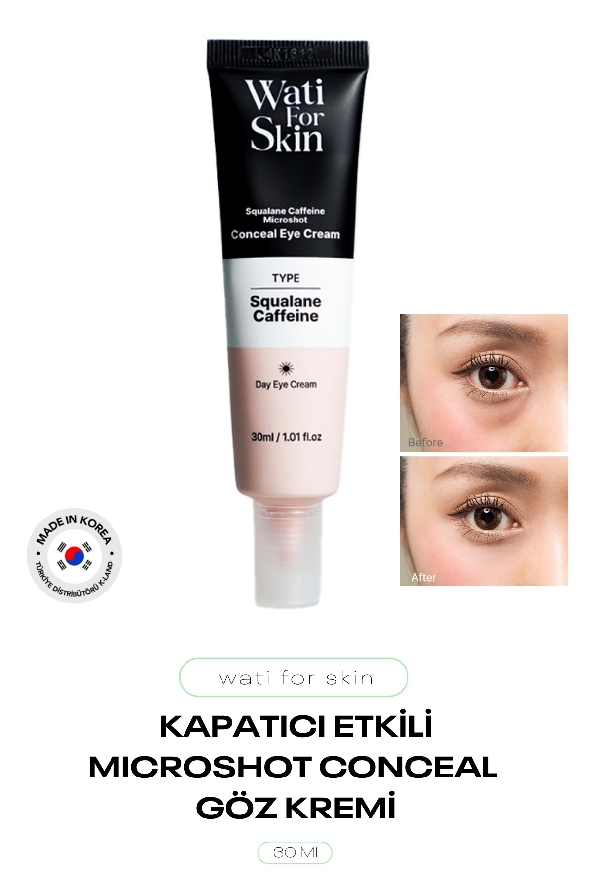 Kapatıcı Etkili, Skualen ve Kafein İçeren Mikro İğneli Göz Kremi Wati For Skin Eye Cream 30 ml — 8809679095889 — تصویر 2 از 2