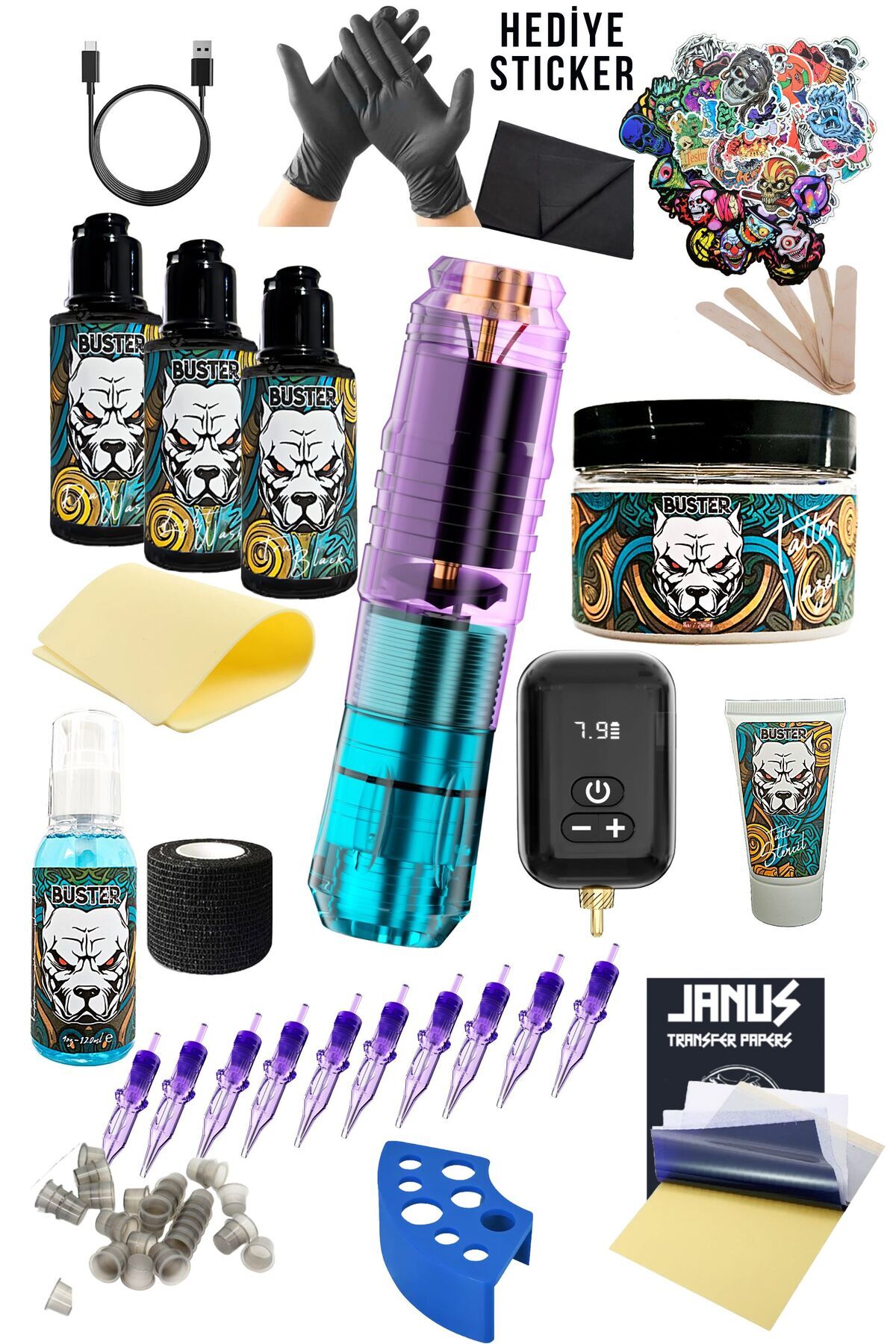 Tattoo Vlad-purple Kablosuz Oled Ekran Dövme Makinesi Seti - Hafif Kasa Dövme Makinesi Seti