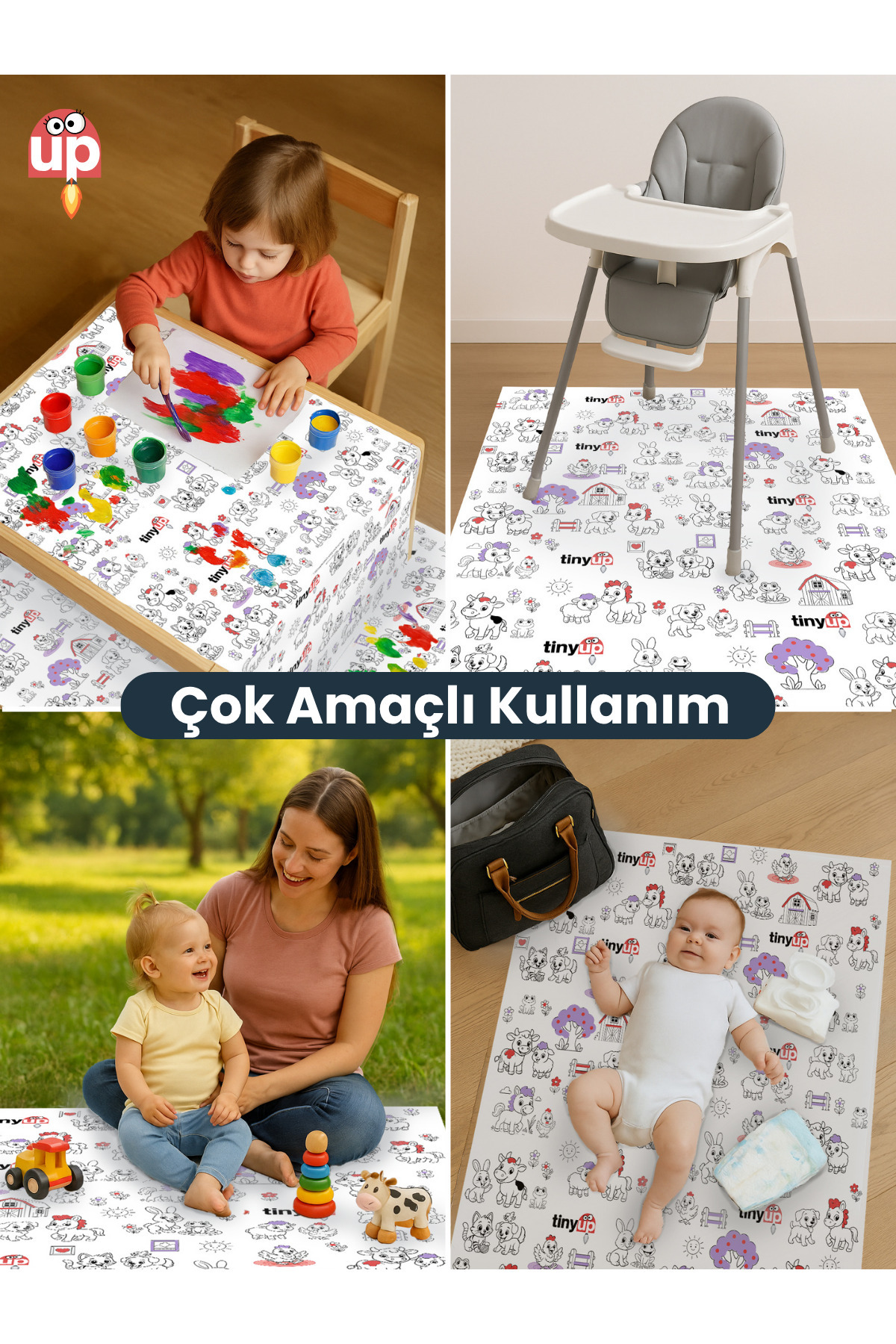 Tinyup Tek Kullanımlık Mama Sandalyesi Altı & Aktivite Örtüsü - 100x120 Cm – 30 Adet Sıçrama Koruyucu Matı fotoğrafı 2 (önizleme)