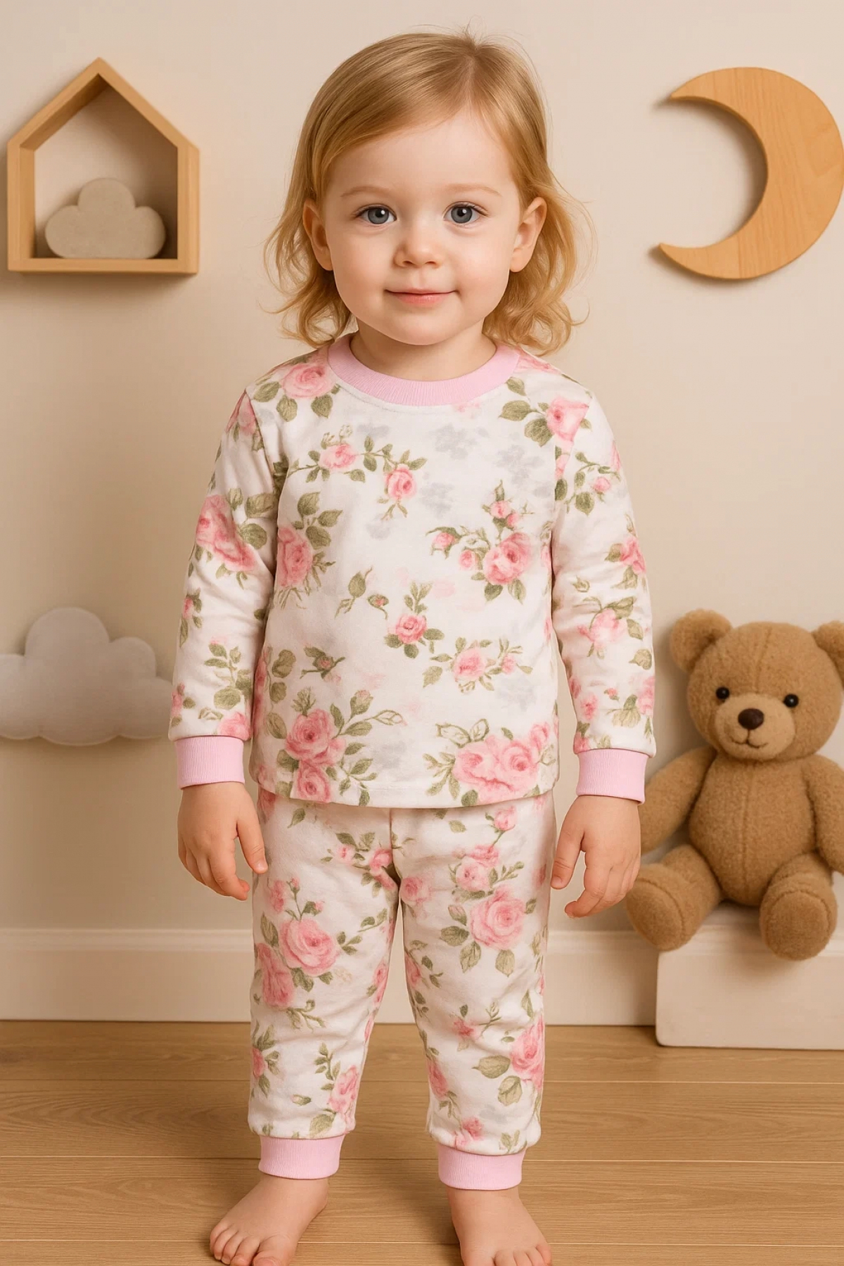 candar Büyük Çiçek Desenli Kız Bebek Eşofman Takımı Pembe fotoğrafı 2 (önizleme)