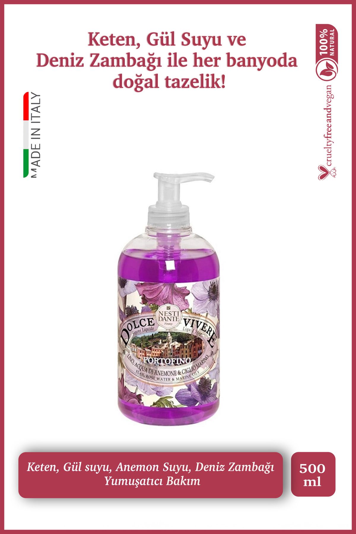 Nesti Dante-Dolce Vivere Portofino Liquid Soap 500ml |   Firming and Moisturizing |   Lily and Rose Water Extract 1