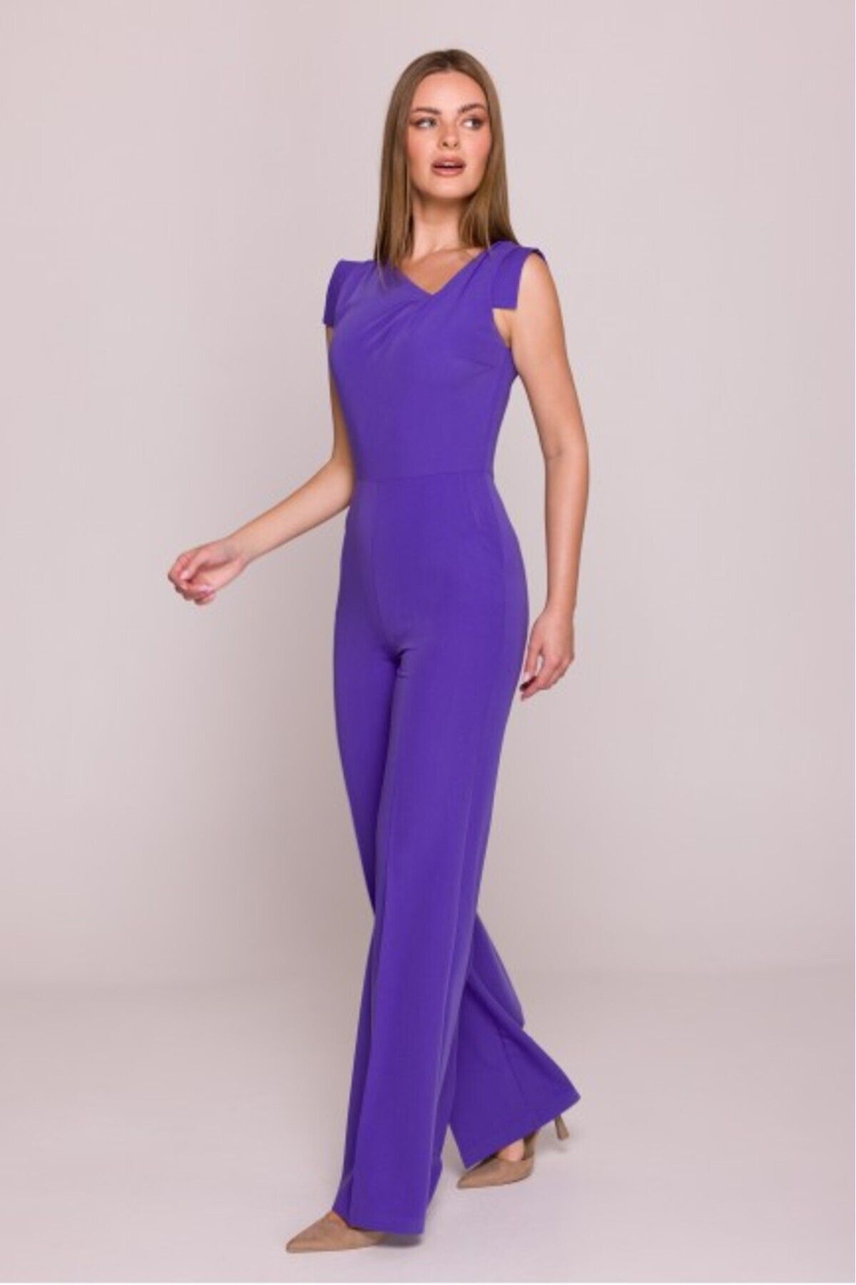 Stylove-Asymmetrical Neckline Jumpsuit - Purple 4