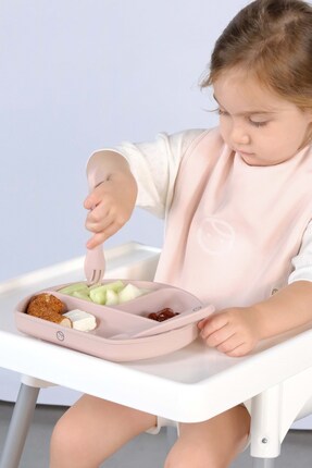 Little Gusto 3 Bölmeli Kapaklı Silikon Vakumlu Pembe Mama Tabağı